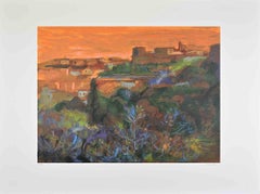 Landscape at Sunset - Lithograph by Ugo Attardi - 1970s