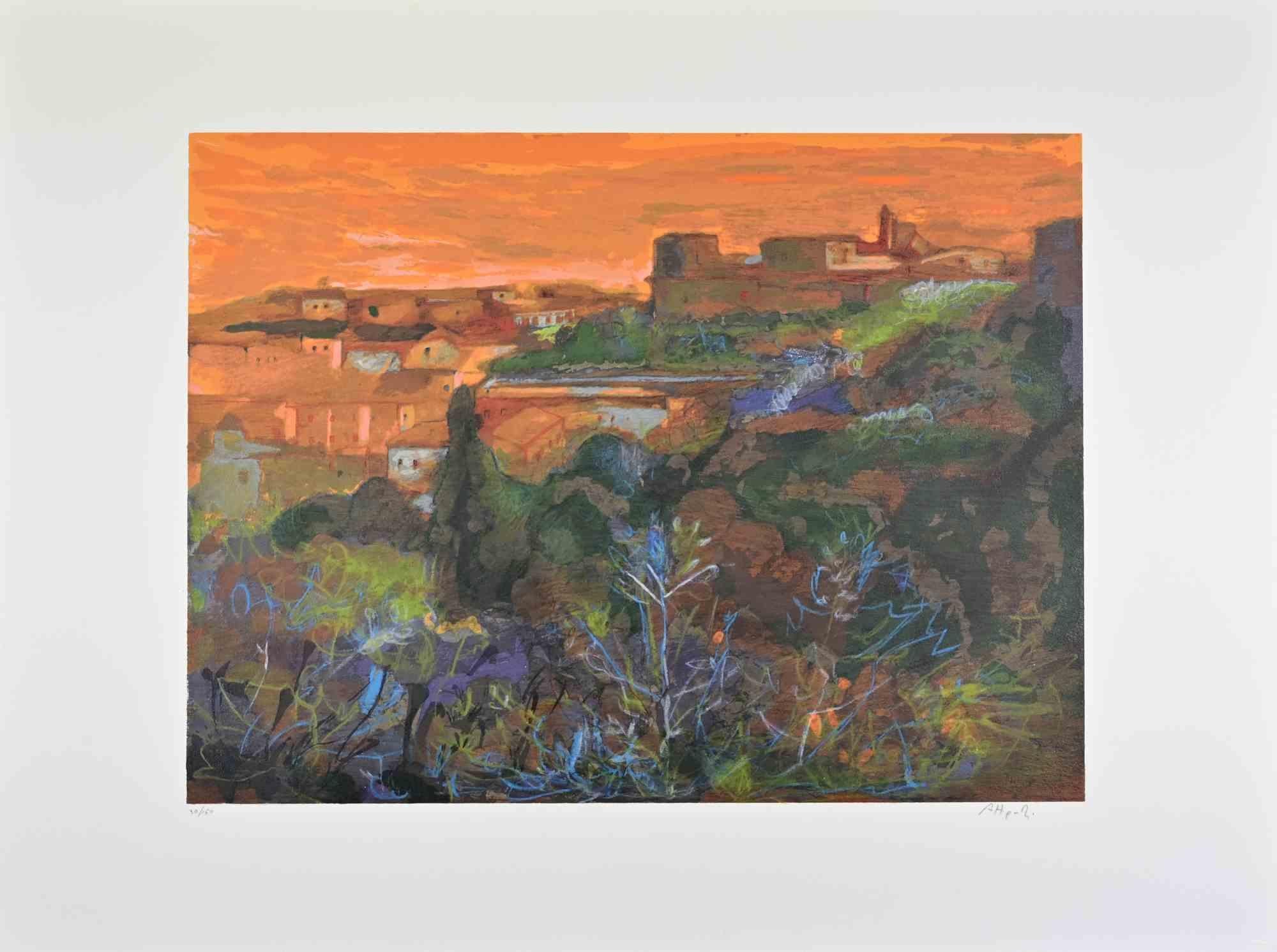 Landscape at Sunset - Lithograph by Ugo Attardi - 1970s