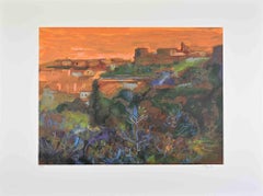 Paesaggio al tramonto - Litografia di Ugo Attardi - Anni '70