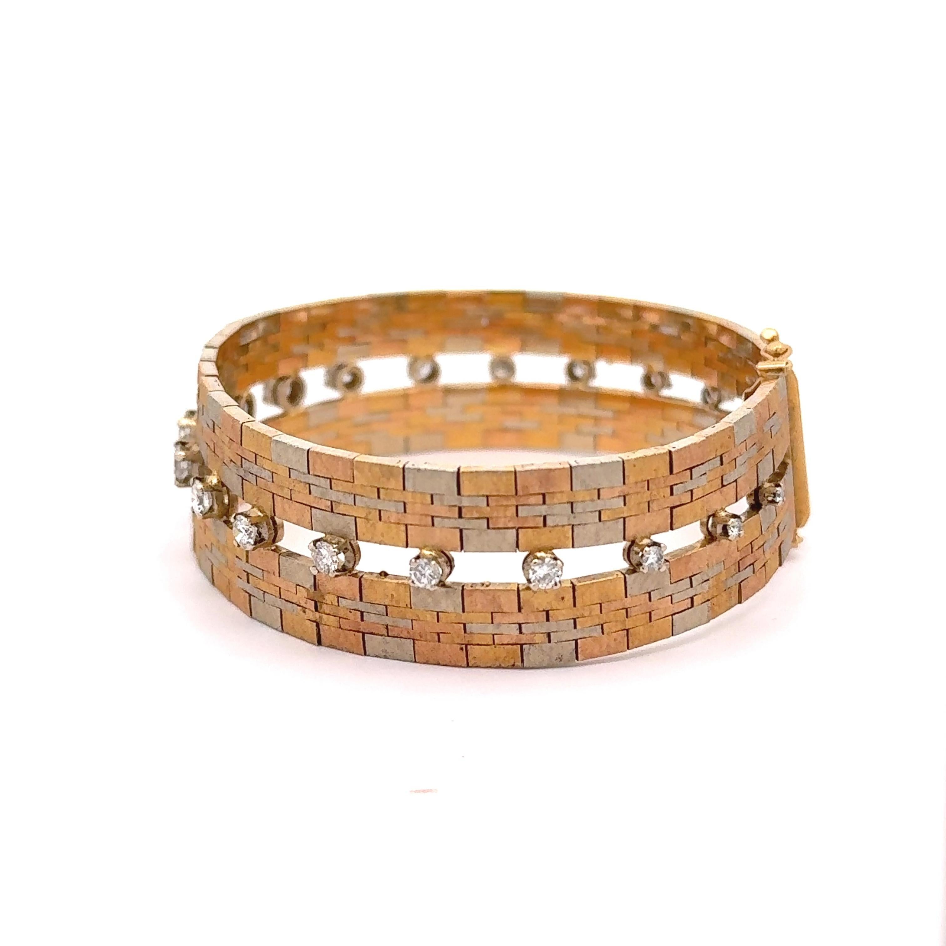 Contemporain Bracelet italien Ugo Bellini en or 18k tricolore avec diamants en vente