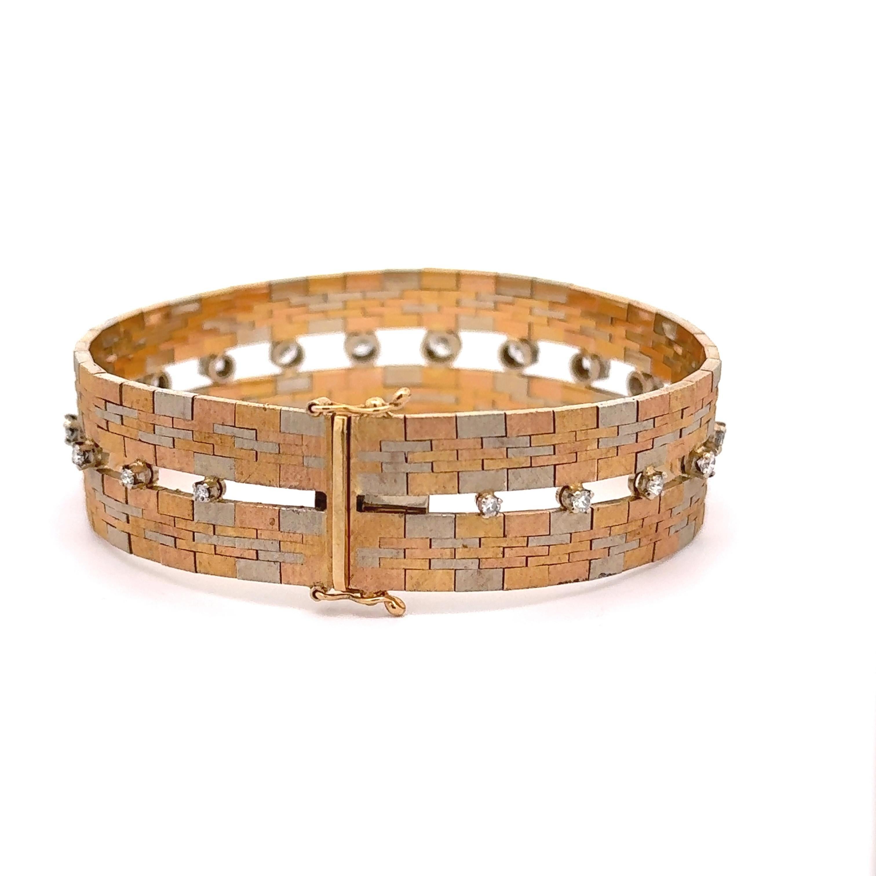 Taille ronde Bracelet italien Ugo Bellini en or 18k tricolore avec diamants en vente