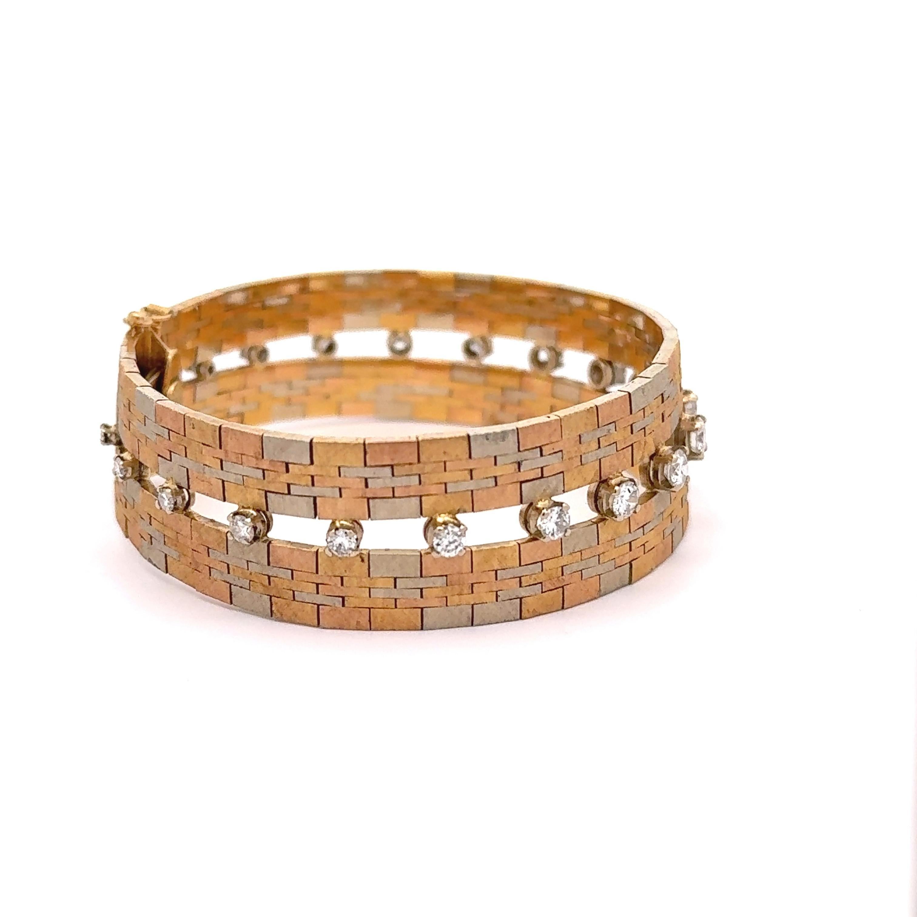 Bracelet italien Ugo Bellini en or 18k tricolore avec diamants Excellent état - En vente à Beverly Hills, CA