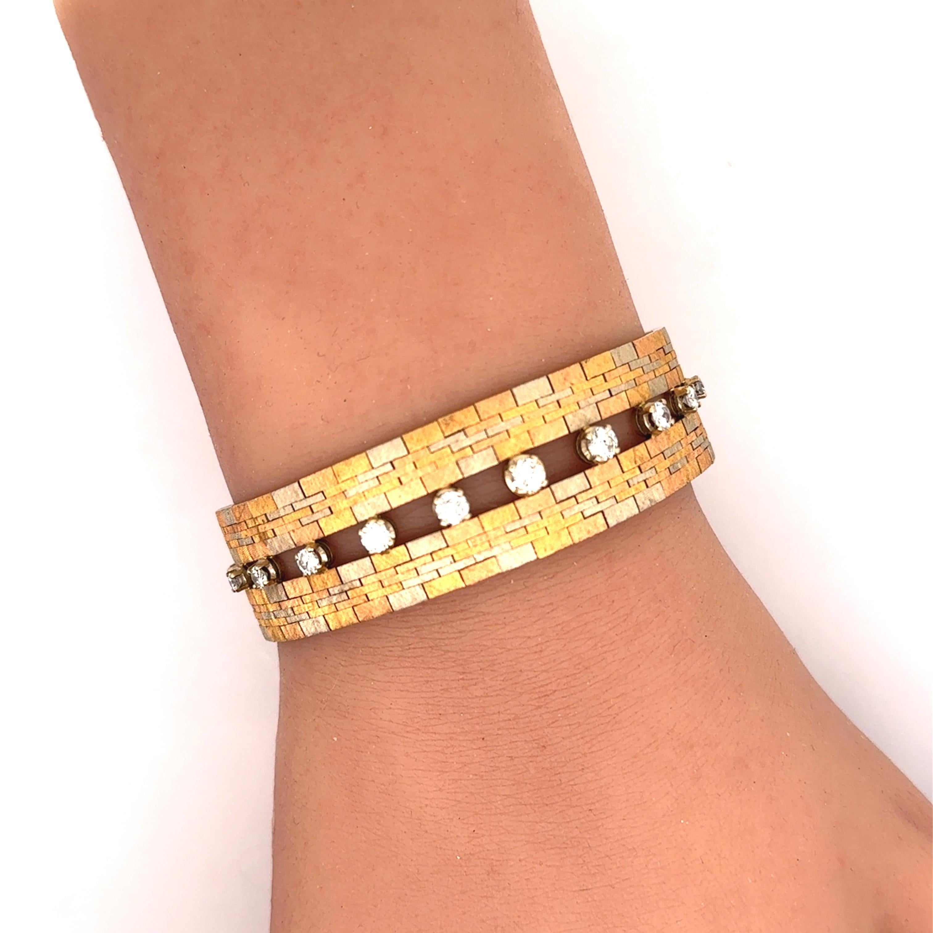 Bracelet italien Ugo Bellini en or 18k tricolore avec diamants en vente 2