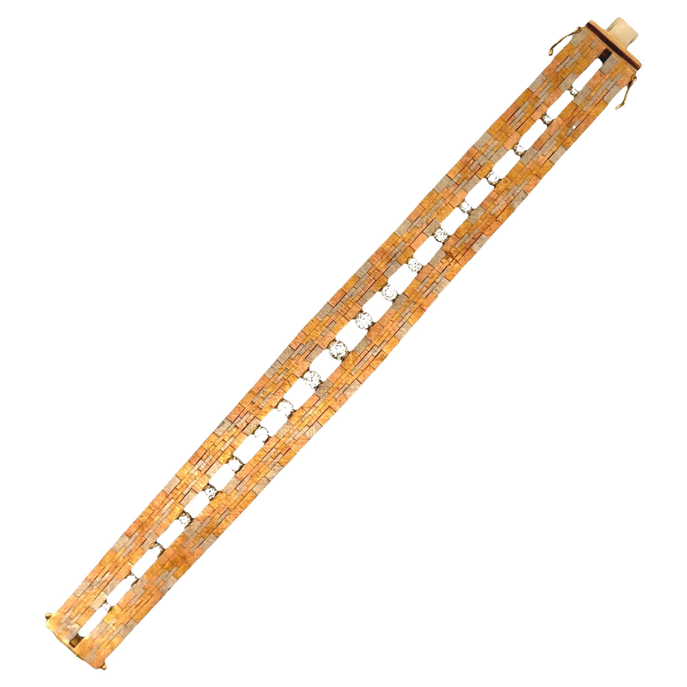 Ugo Bellini Diamond 18k Tri-tone Gold Italian Bracelet