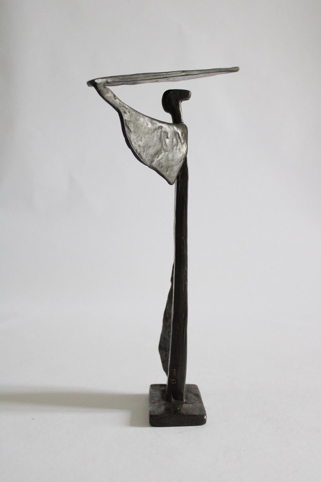 Dancer Italy  1985 Multiple Polished Painted Bronze On Painted Wood - Sculpture by Ugo Cara’