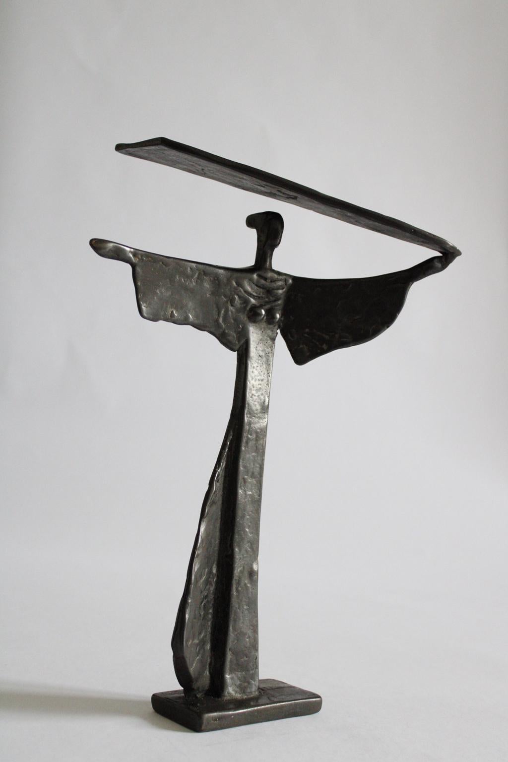 Dancer Italy  1985 Multiple Polished Painted Bronze On Painted Wood - Gold Figurative Sculpture by Ugo Cara’