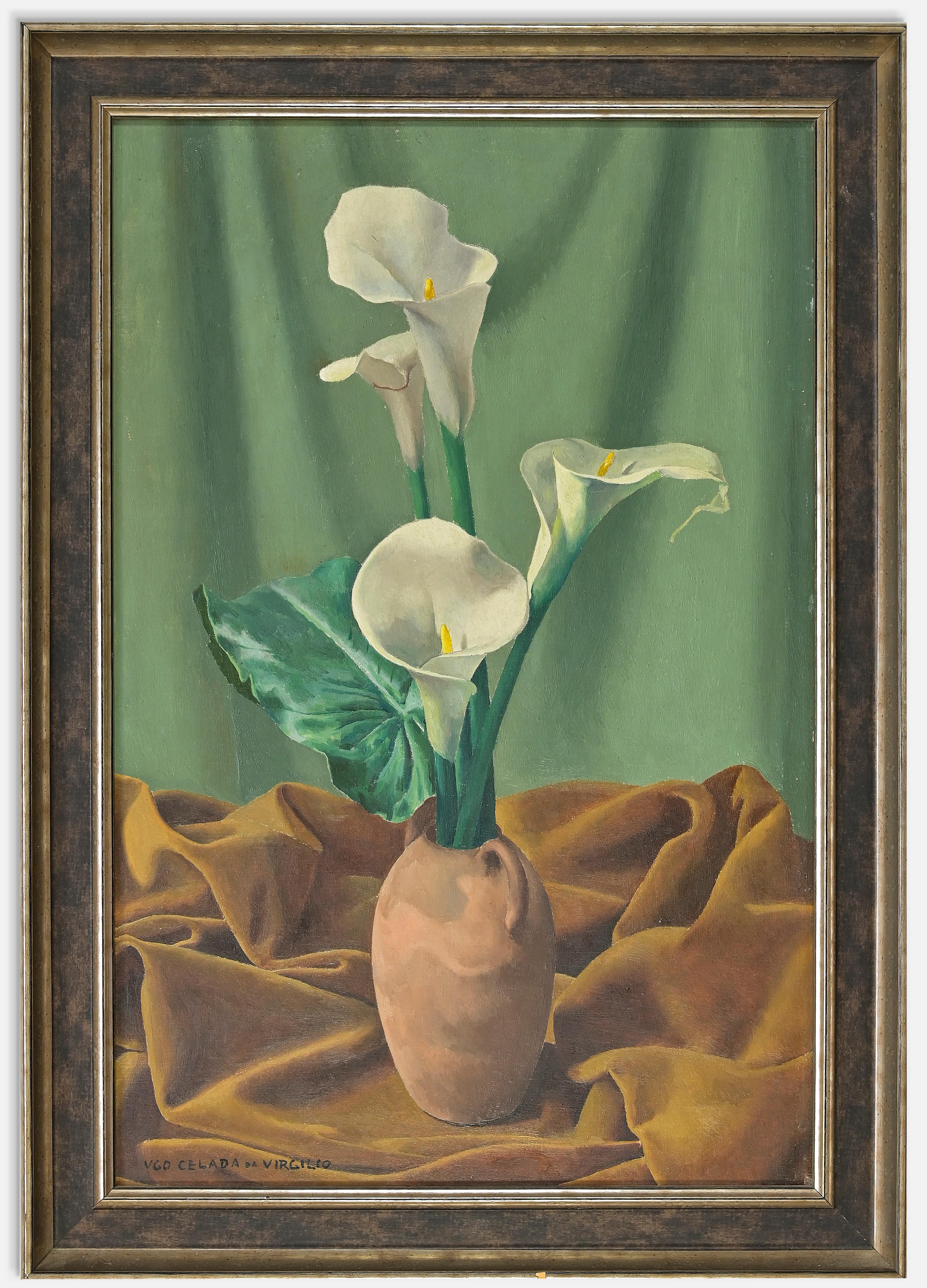 Still Life with Calla Lily - Oil on canvas by Ugo Celada da Virgilio - 1940s