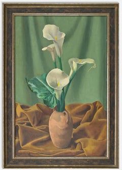 Vintage Still Life with Calla Lily - Oil on canvas by Ugo Celada da Virgilio - 1940s