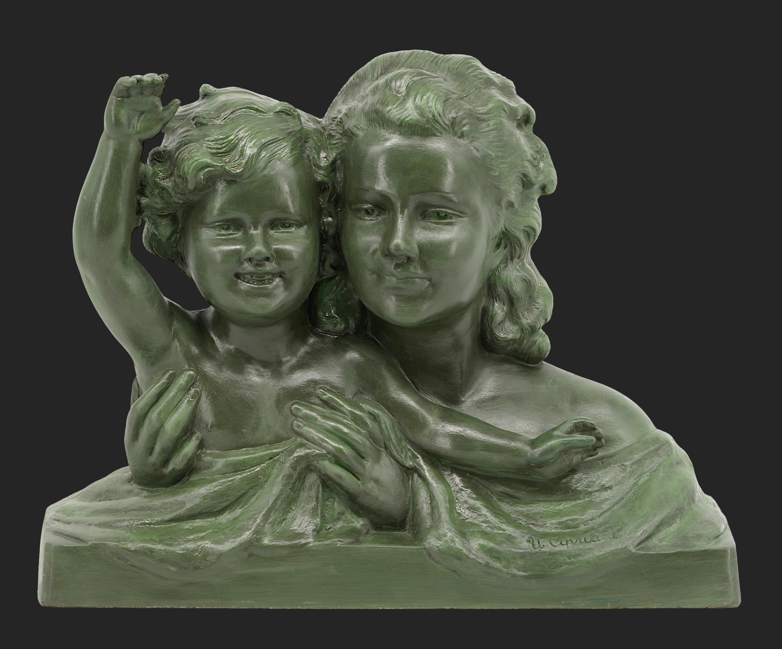 Ugo Cipriani Gran escultura francesa Art Déco de terracota de madre e hijo, 1920 Terracota en venta