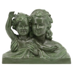Ugo Cipriani Gran escultura francesa Art Déco de terracota de madre e hijo, 1920