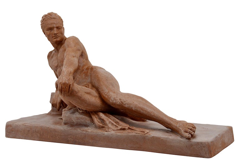 Mid-20th Century Ugo Cipriani French Large Art Deco Terracotta Sculpture, 1930s For Sale