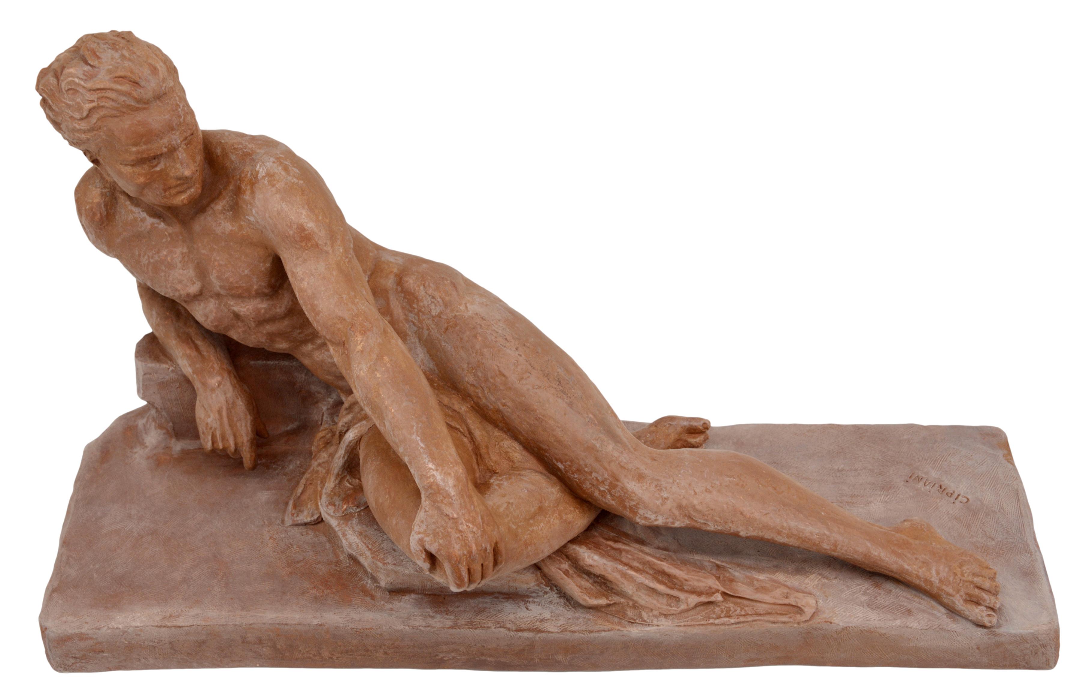 Ugo Cipriani - Grande sculpture française Art Déco en terre cuite, années 1930 Excellent état à Saint-Amans-des-Cots, FR