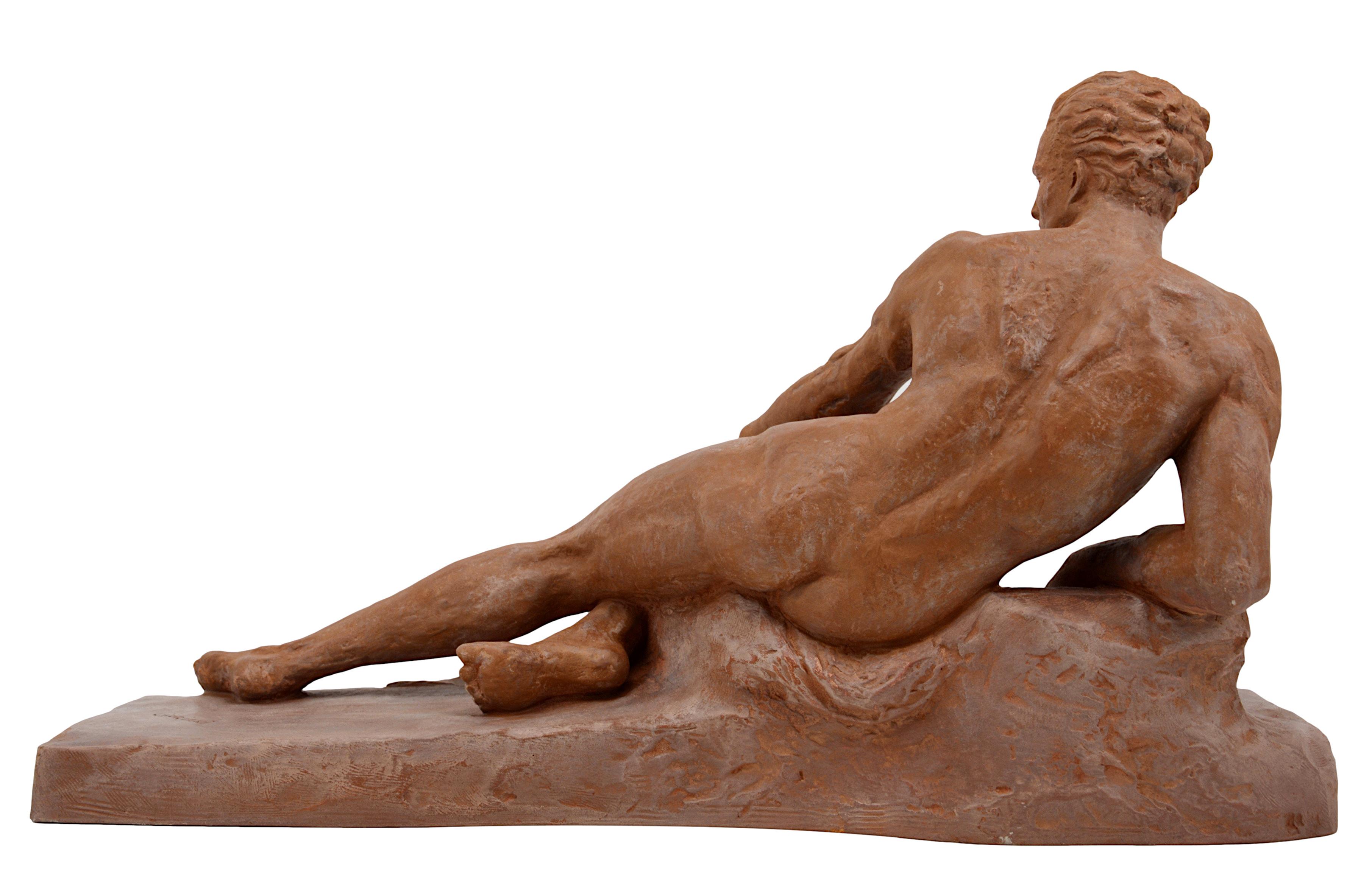 Milieu du XXe siècle Ugo Cipriani - Grande sculpture française Art Déco en terre cuite, années 1930