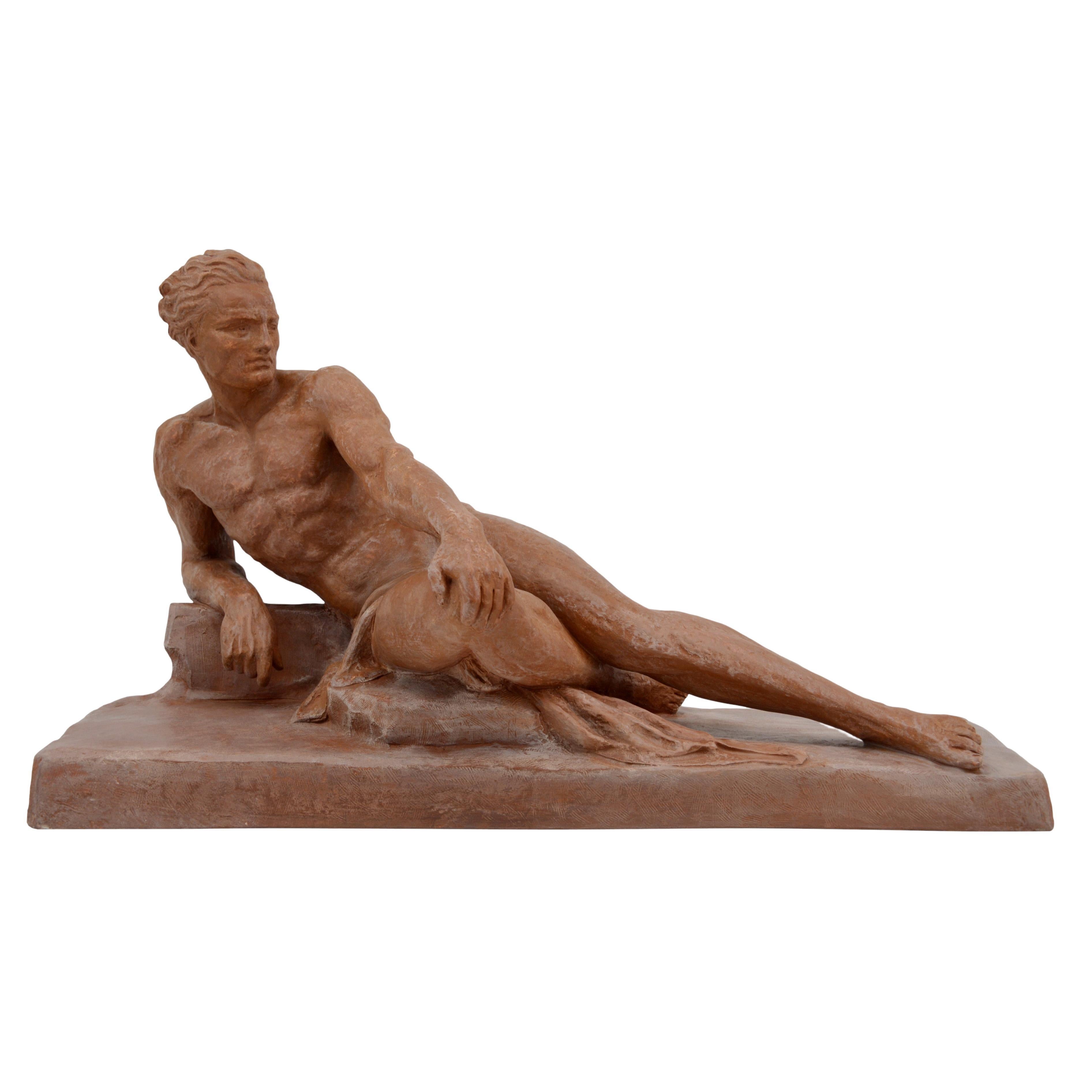 Ugo Cipriani French Large Art Deco Terracotta Sculpture, 1930s