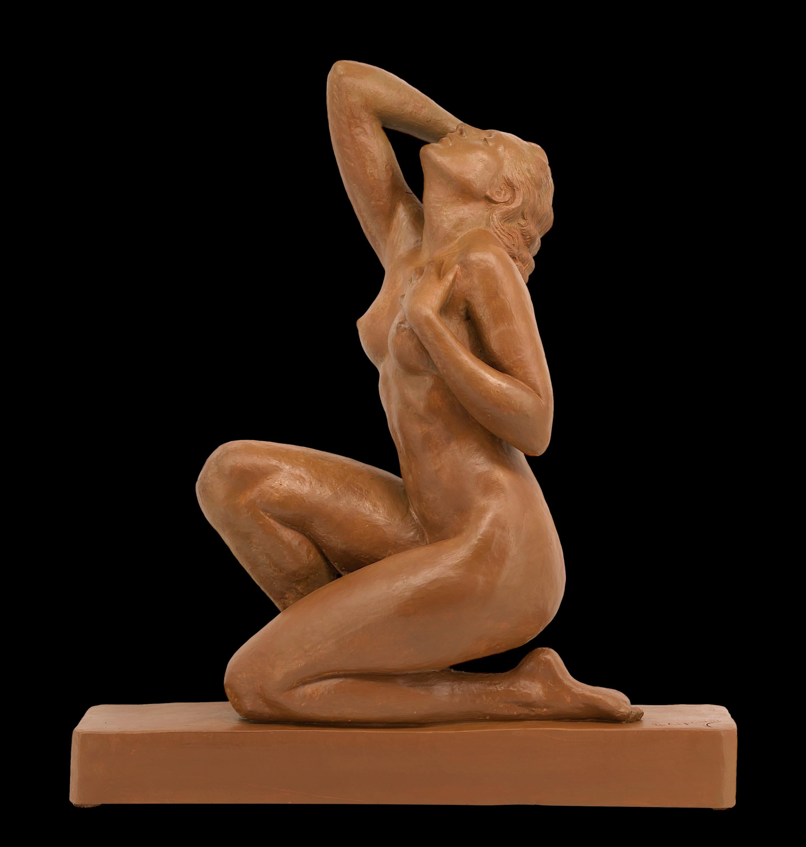 Large French Art Deco Terracotta Sculpture by Ugo Cipriani (1887-1960), France, ca.1920. This striking large-scale sculpture by Ugo Cipriani (1887-1960) exemplifies the bold elegance of the French Art Deco period. Created in the 1930s, the piece