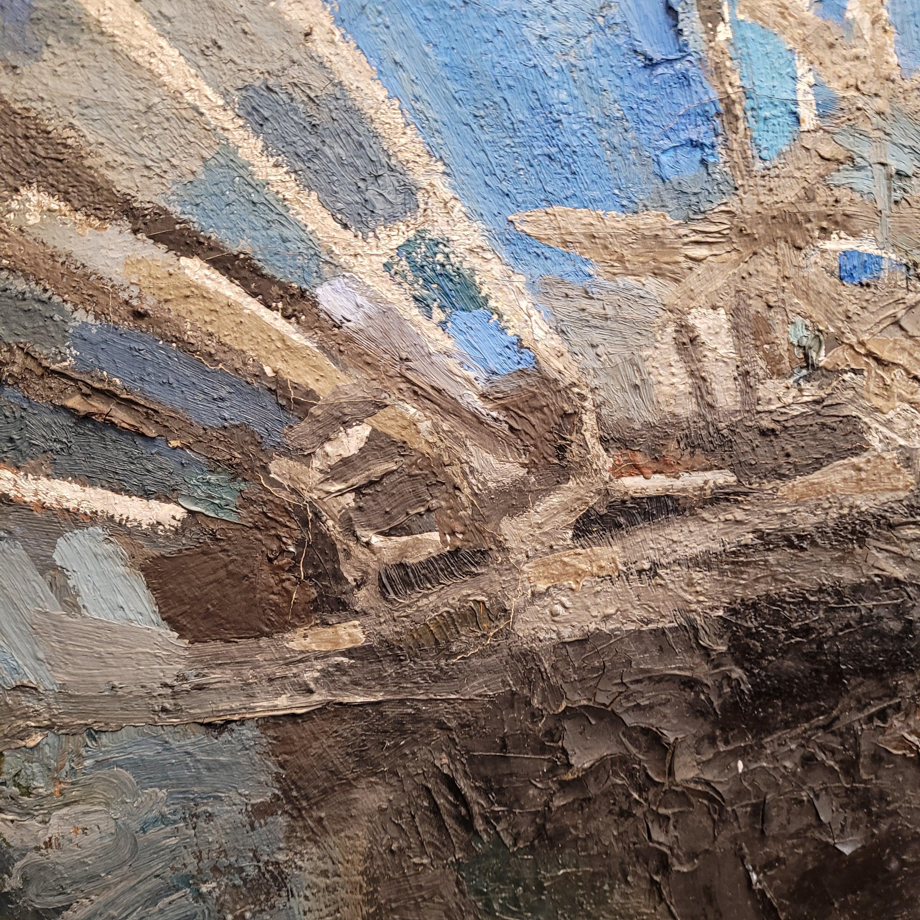 Swiss painting Blue “The Battle of Salamine” Hugo Cleis, abstraction For Sale 6
