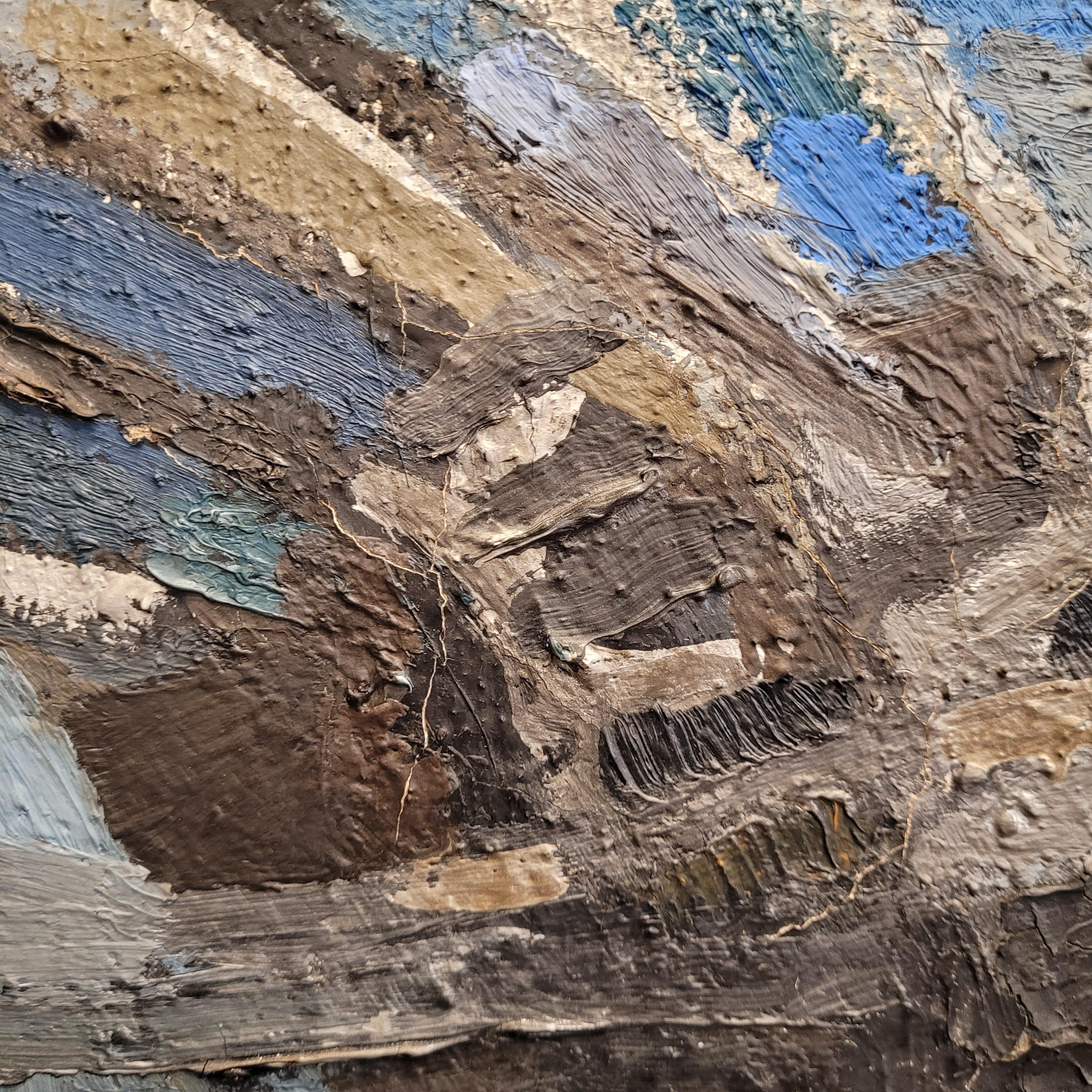Swiss painting Blue “The Battle of Salamine” Hugo Cleis, abstraction For Sale 8