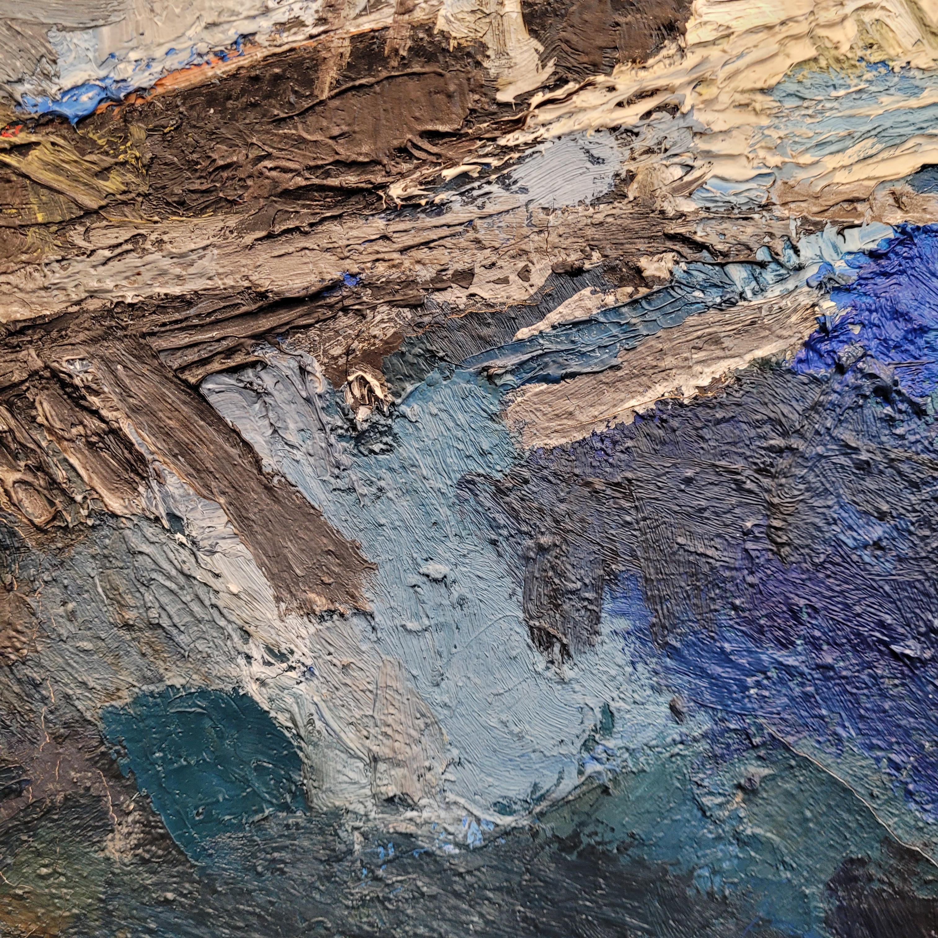Swiss painting Blue “The Battle of Salamine” Hugo Cleis, abstraction For Sale 14