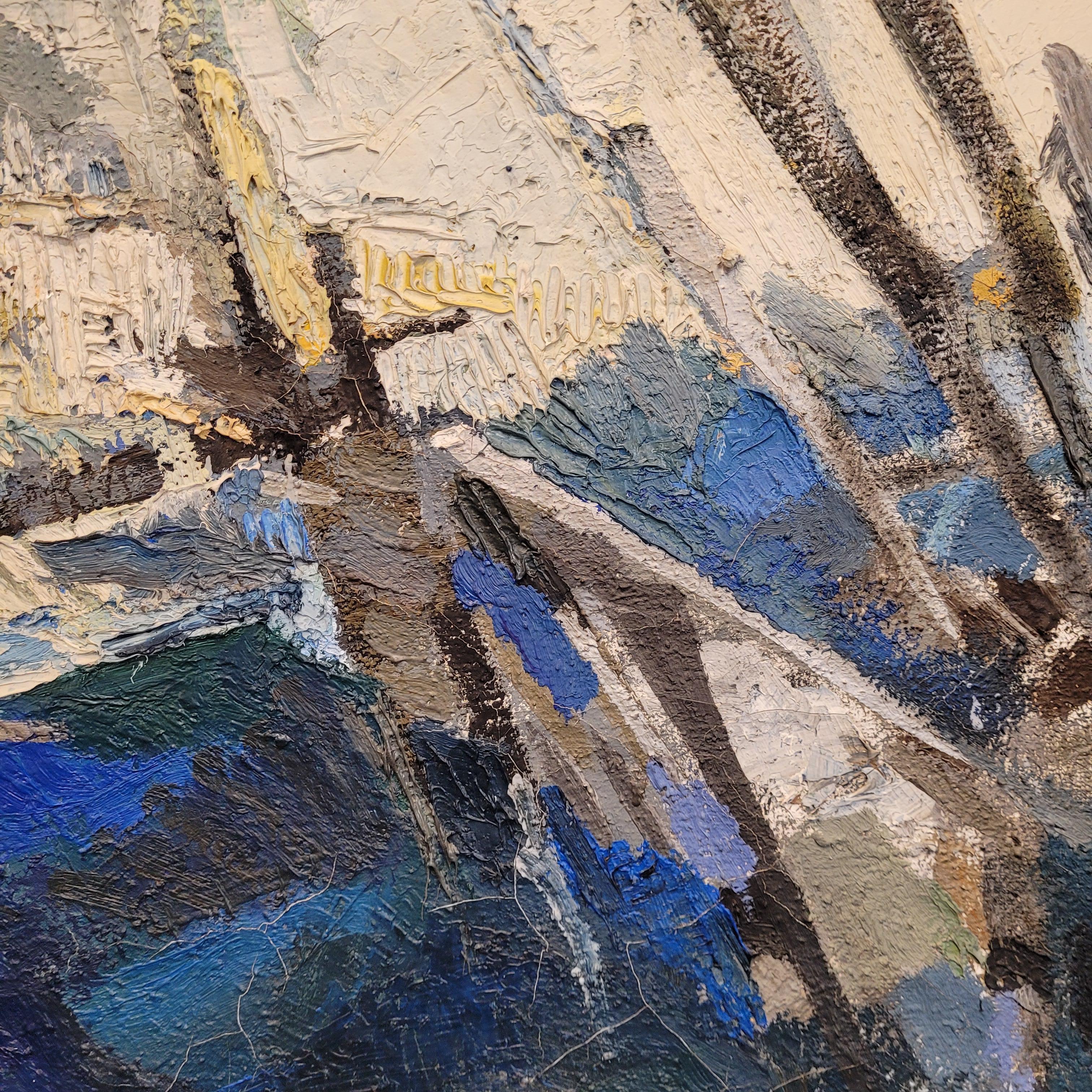 Swiss painting Blue “The Battle of Salamine” Hugo Cleis, abstraction For Sale 3