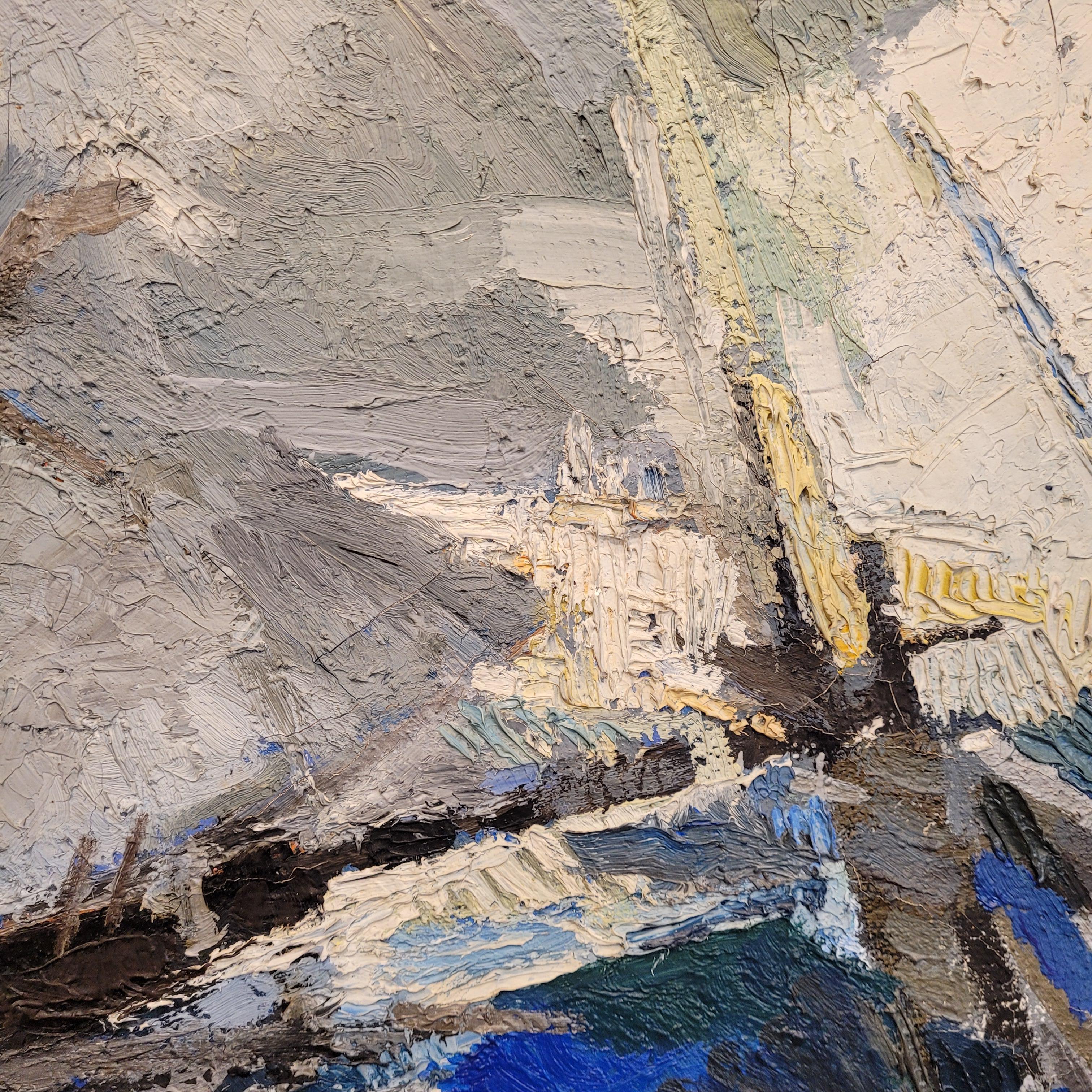 Swiss painting Blue “The Battle of Salamine” Hugo Cleis, abstraction For Sale 4