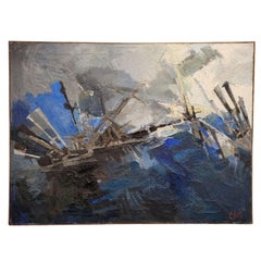 Swiss painting Blue “The Battle of Salamine” Hugo Cleis, abstraction