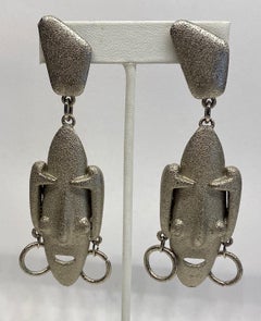 Ugo Correani 1980s Abstract Face Pendant Earrings