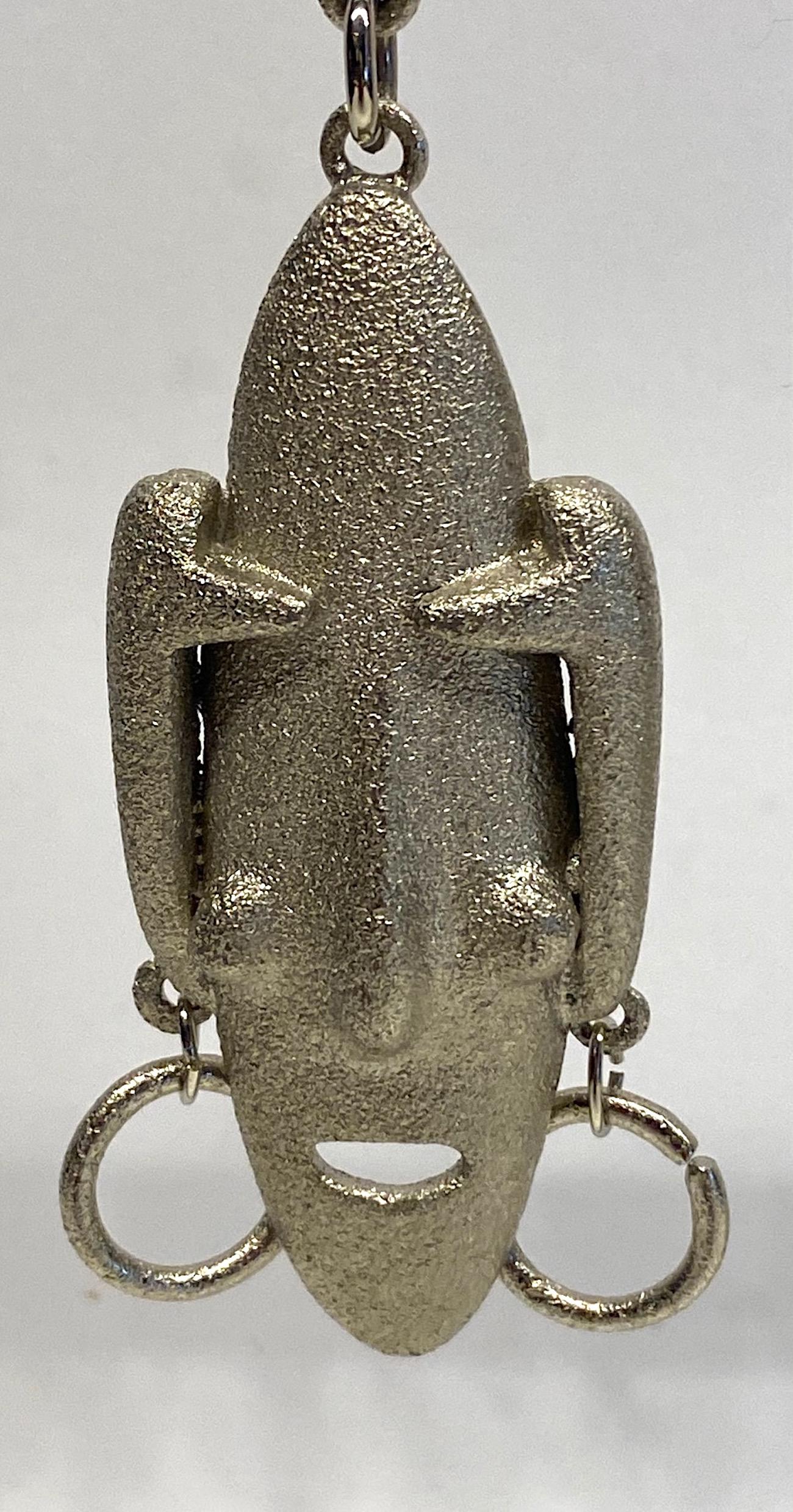 Modernist Ugo Correani 1980s Abstract Face Pendant Earrings