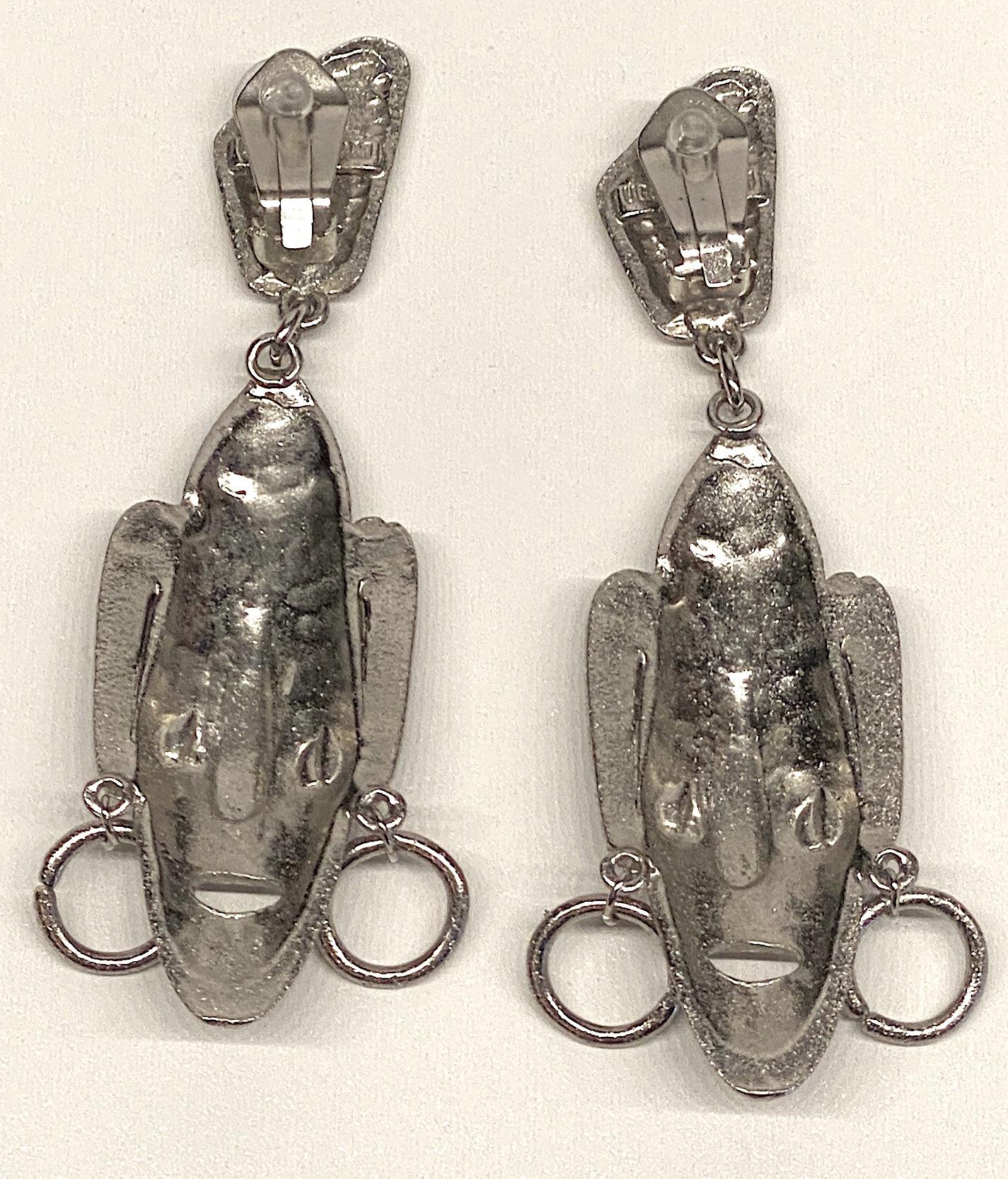 Ugo Correani 1980s Abstract Face Pendant Earrings 2
