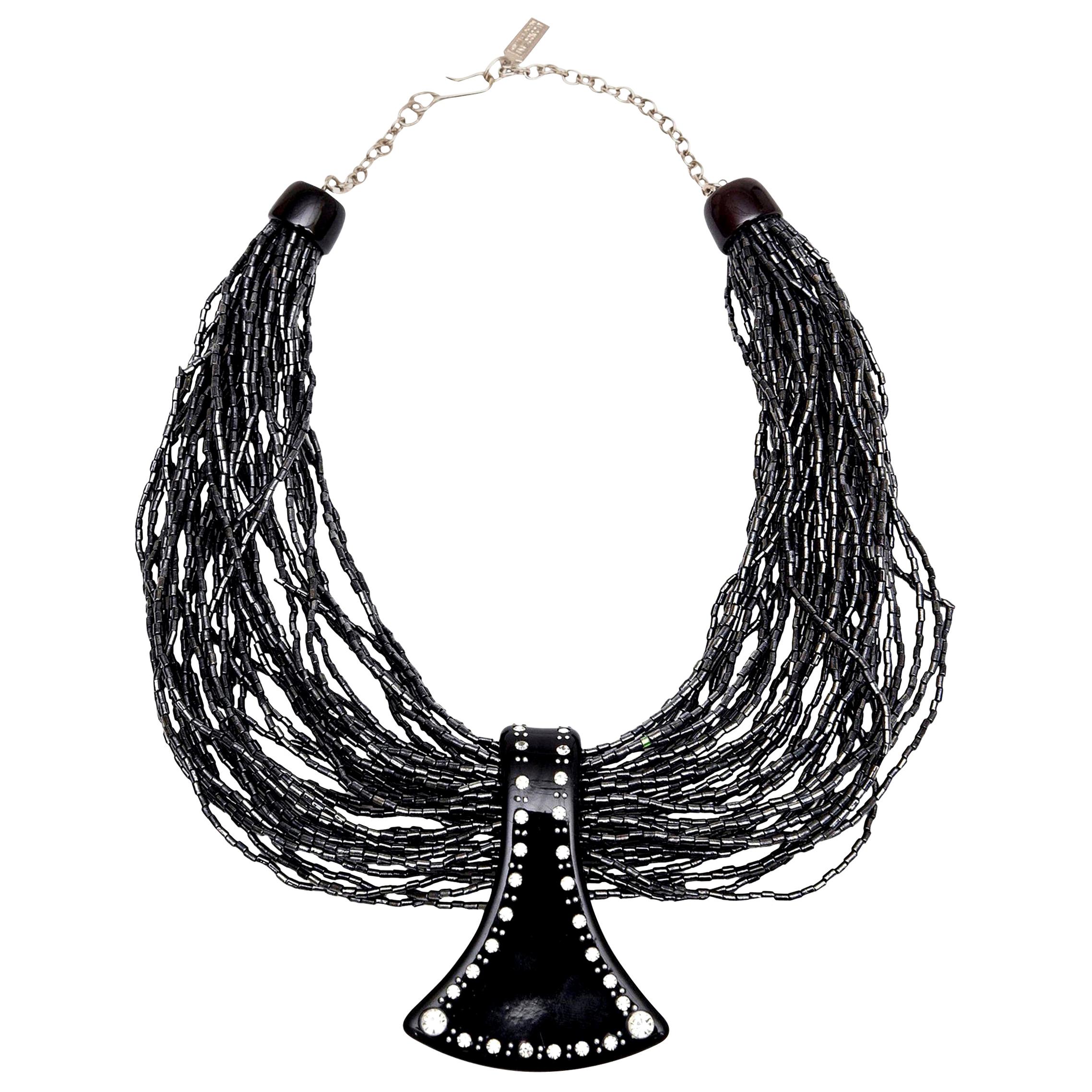  Ugo Correani Glass Beads, Lucite Rhinestone Strand Pendant Necklace Italian