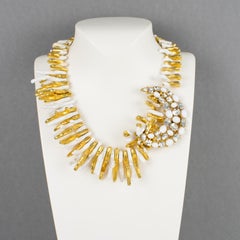 Ugo Correani Gold and White Choker Necklace with Jeweled Medallion