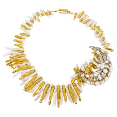 Ugo Correani Gold and White Choker Necklace with Jeweled Medallion