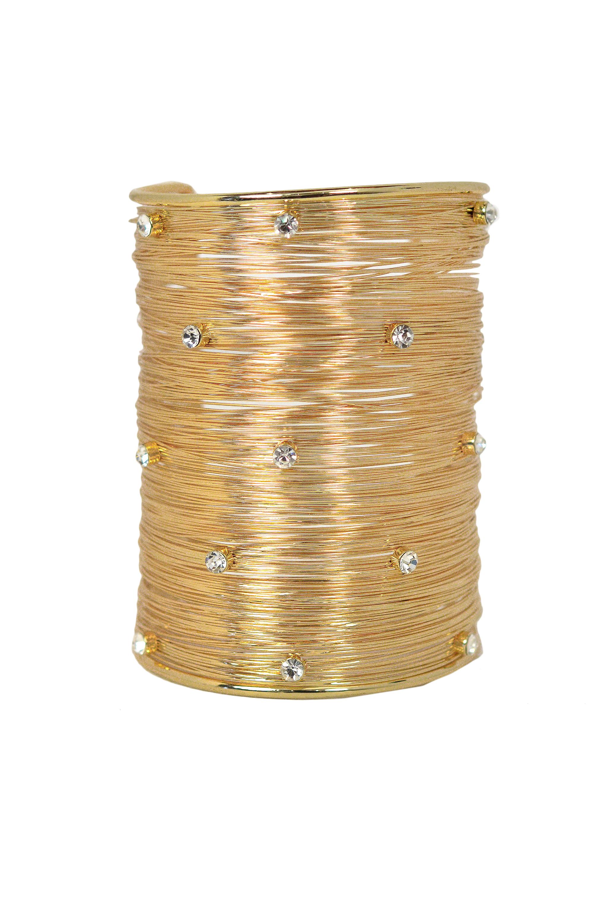 Resurrection Vintage is excited to offer a pair of vintage Ugo Correani set of gold-tone multi-wire cuffs adorned with clear crystal studs.

Ugo Correani
One Size
Metal Wire
Excellent Vintage Condition
Authenticity Guaranteed