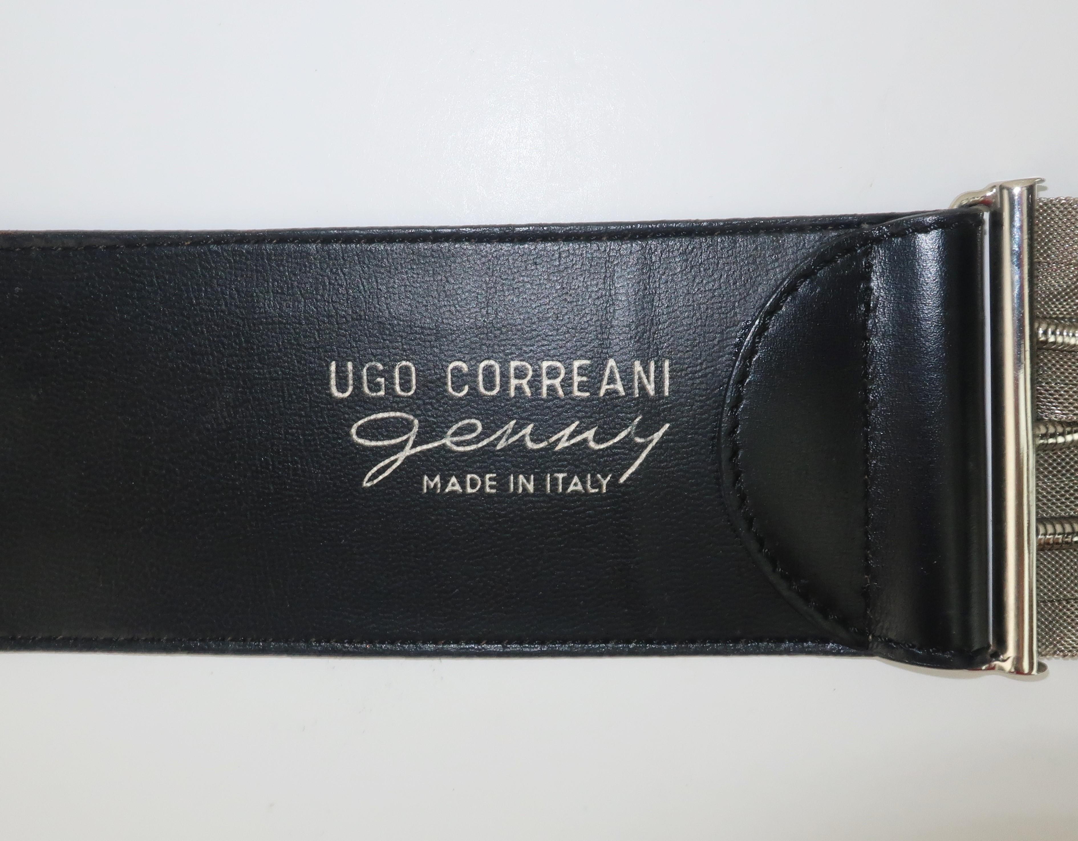 Ugo Correani Silver Mesh & Black Leather Corset Belt for Genny, 1970's 3