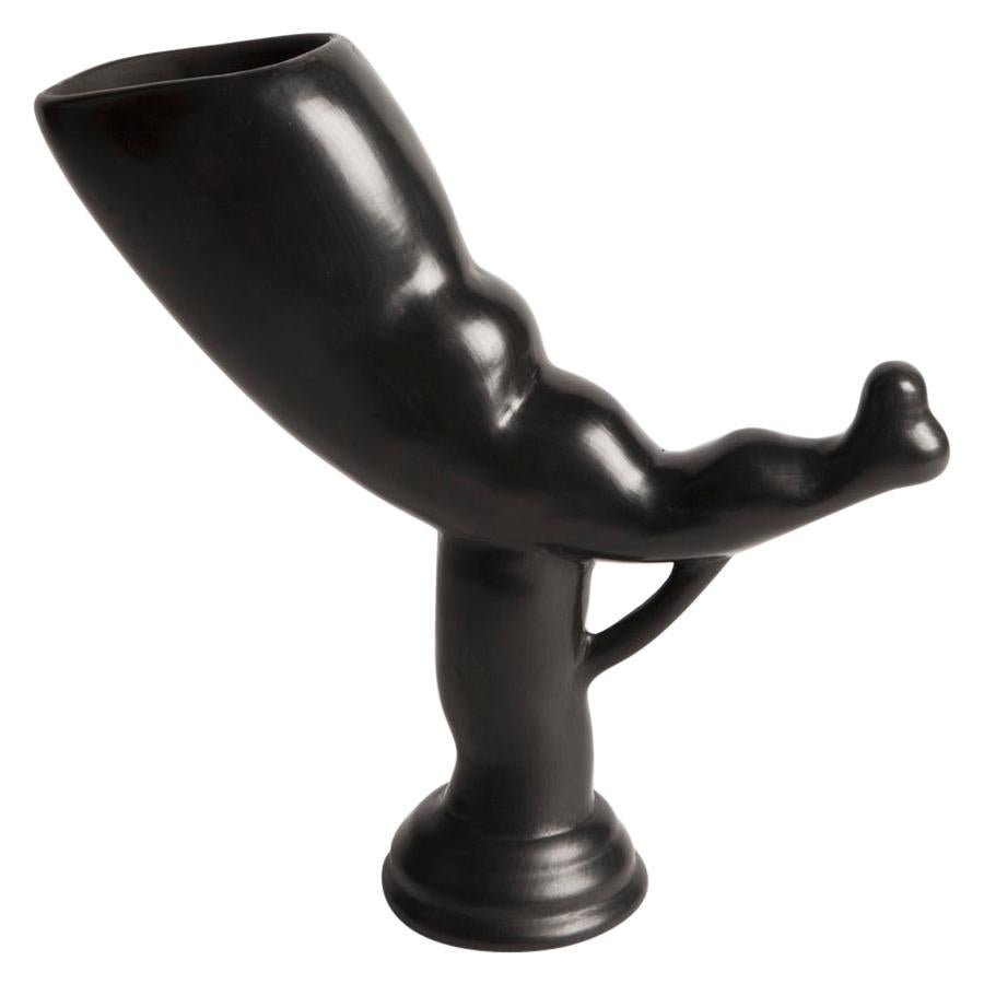 "Inner Strength" Handmade Black Ceramic Bucchero Tuscan Etruscan Vase #12 For Sale