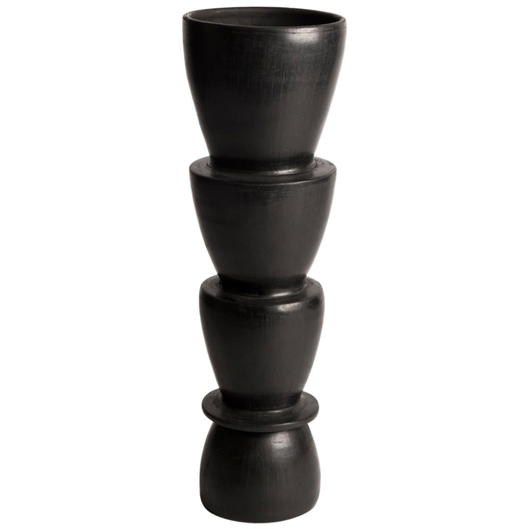 "Inner Strength" Handmade Black Ceramic Bucchero Tuscan Etruscan Vase #13
