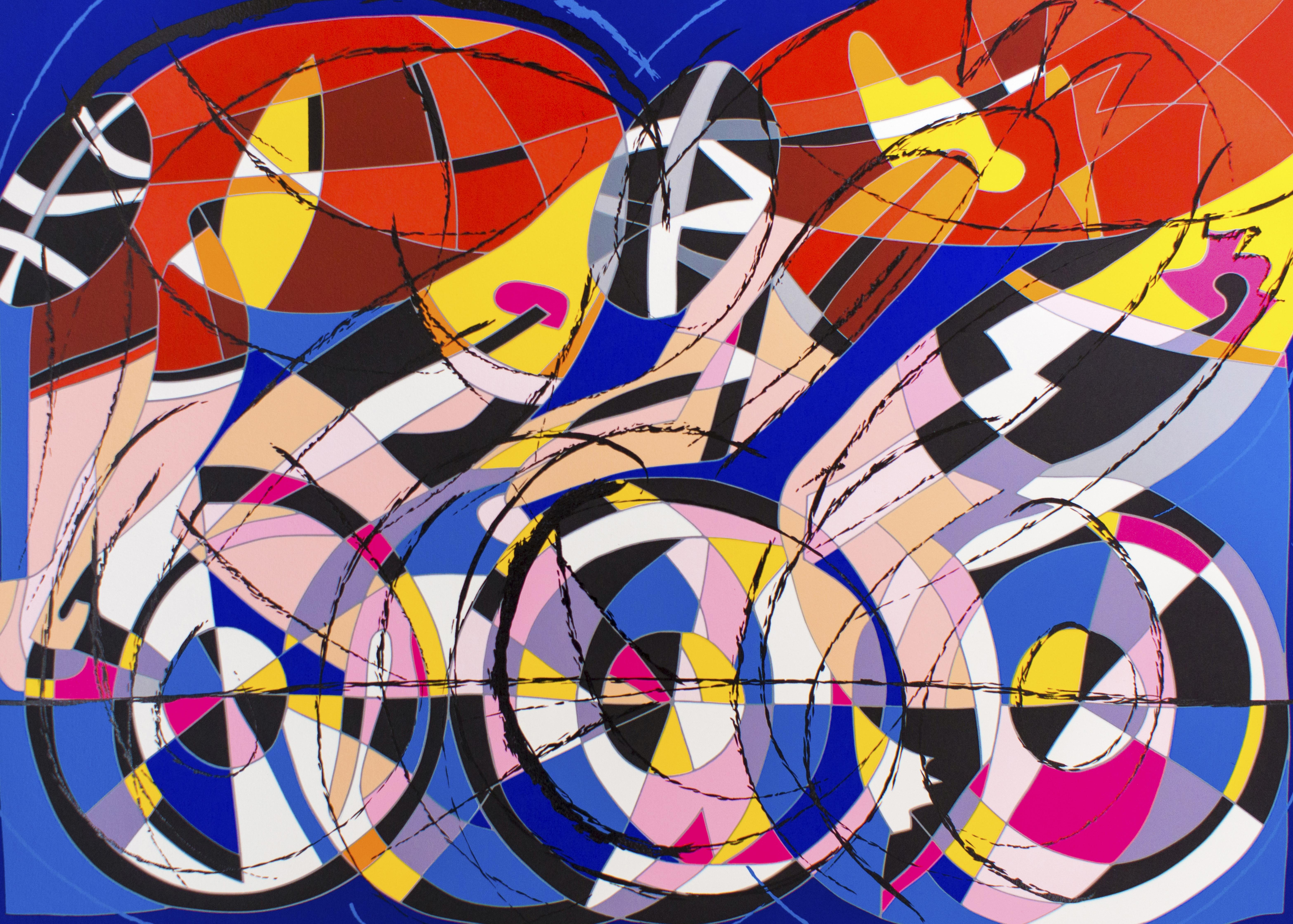 Cyclists - Silkscreen by Ugo Nespolo - 2008 For Sale 2