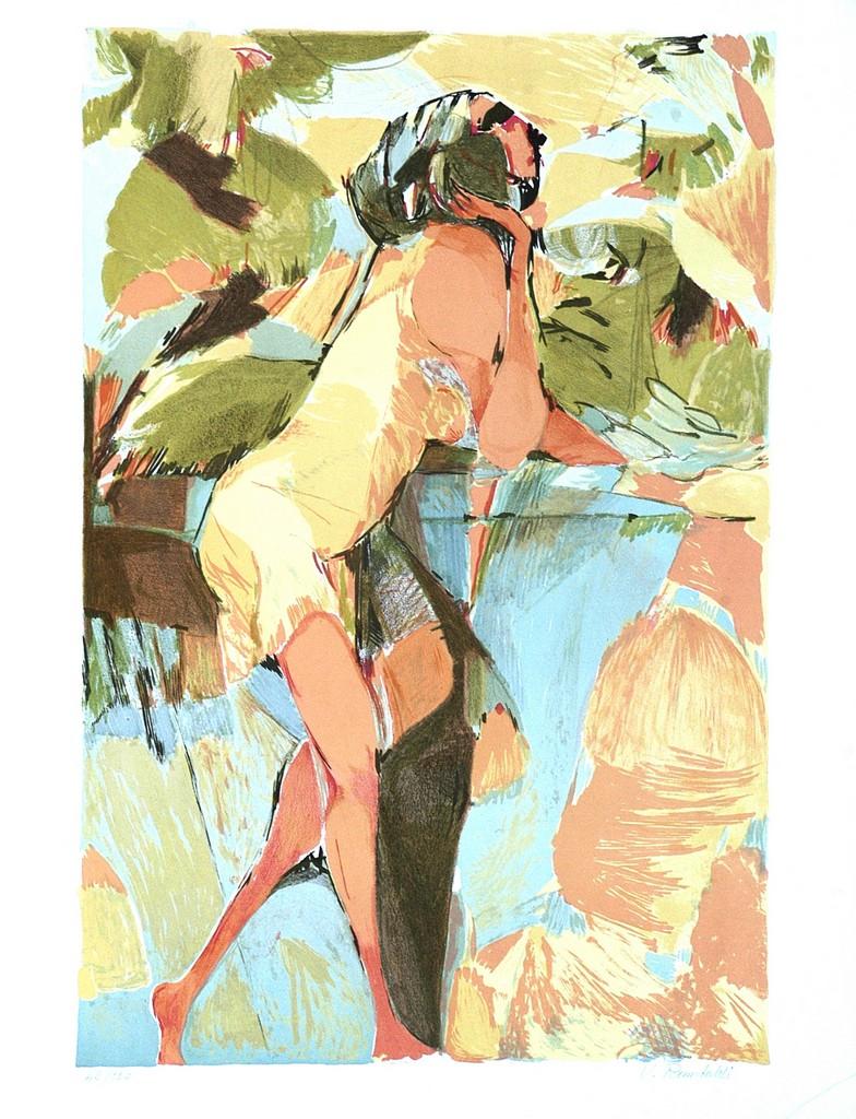 Lithographie sur papier représentant une femme, édition signée limitée à 150 exemplaires, d'époque, années 1970