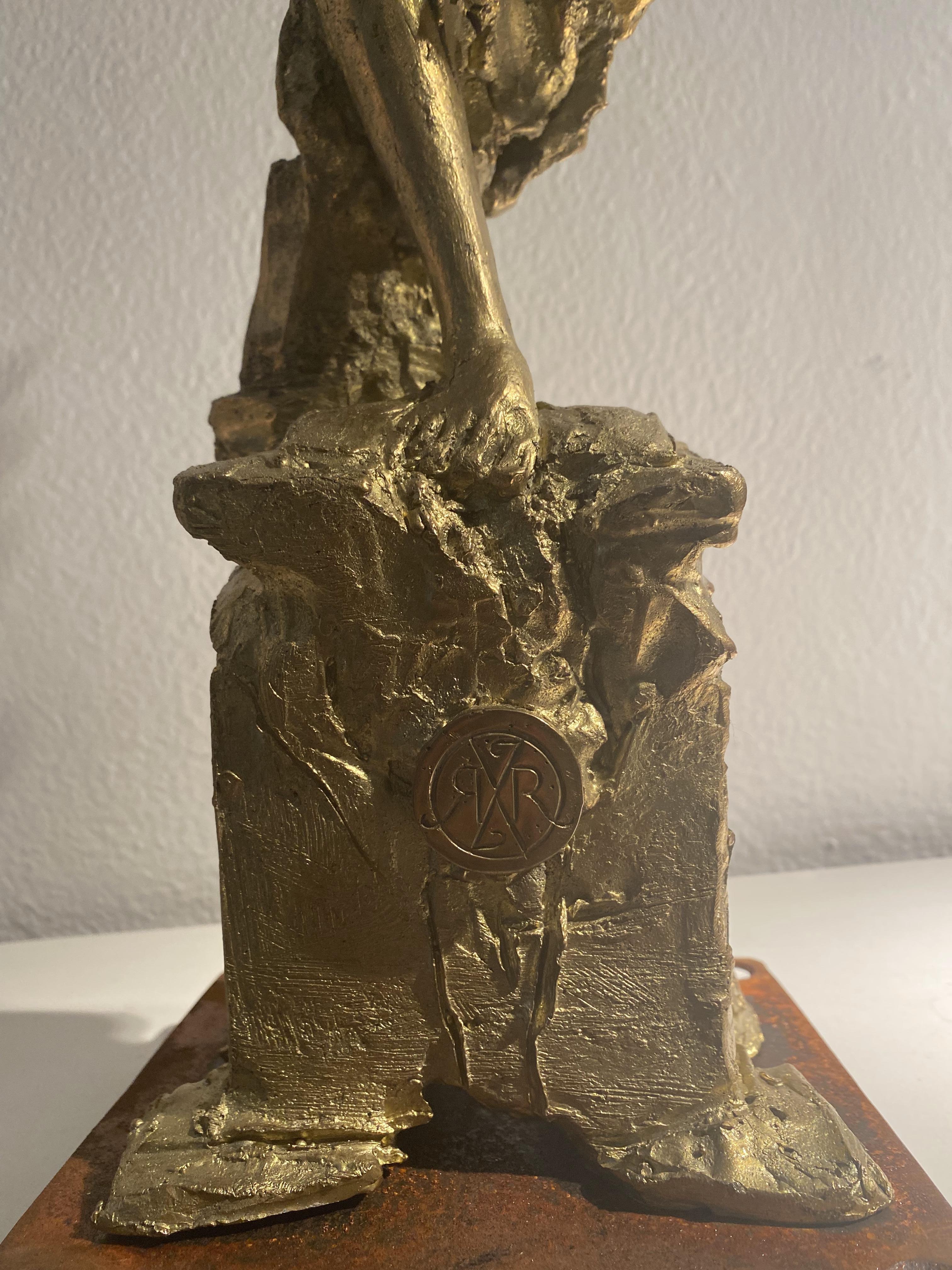 Brass guardian Angel sculpture, unique proof by Italian Master Ugo Riva 2