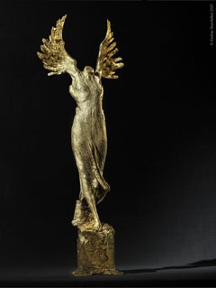 Brass guardian Angel sculpture, unique proof by Italian Master Ugo Riva