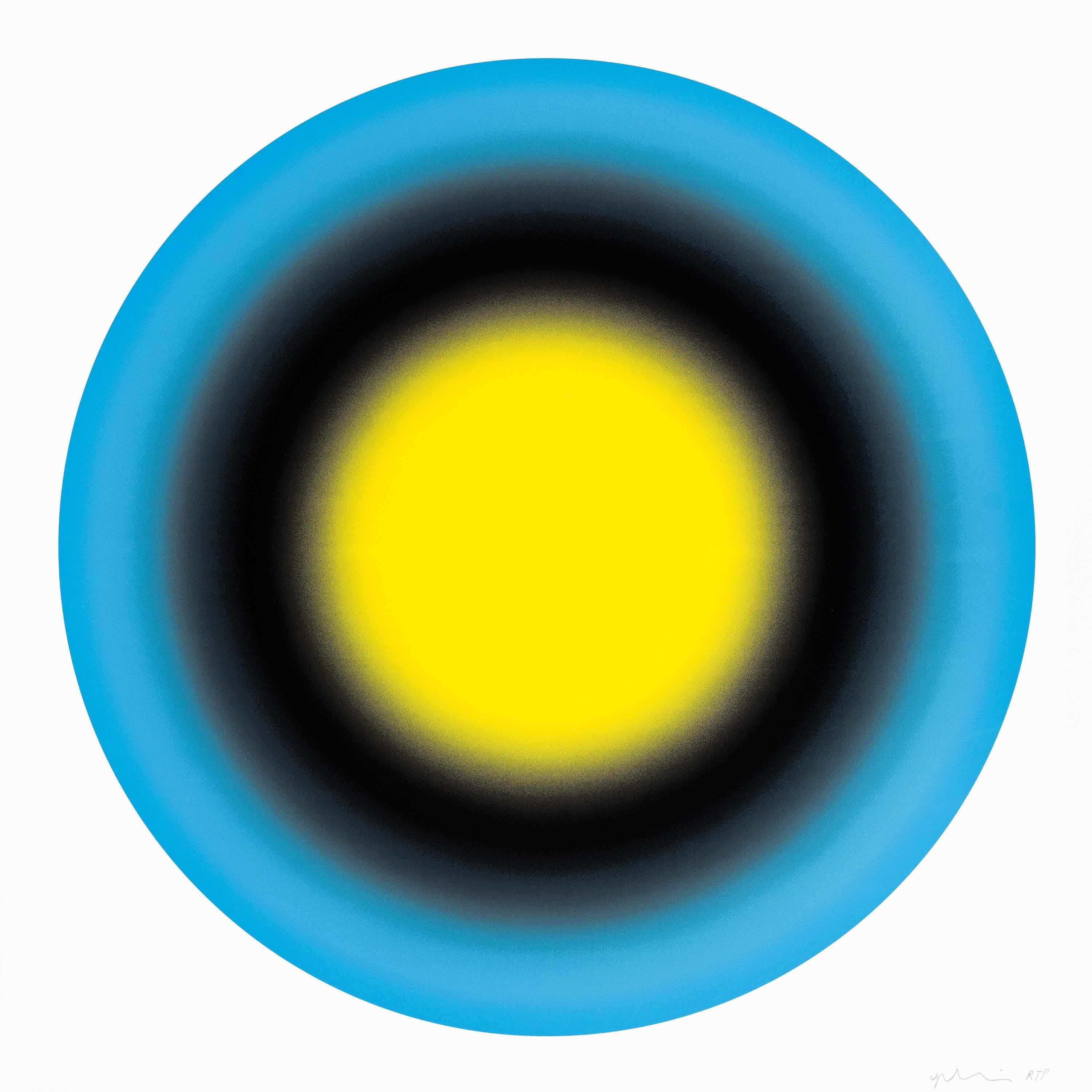 Small Sun I contemporary Abstract geometric yellow and blue silkscreen print
