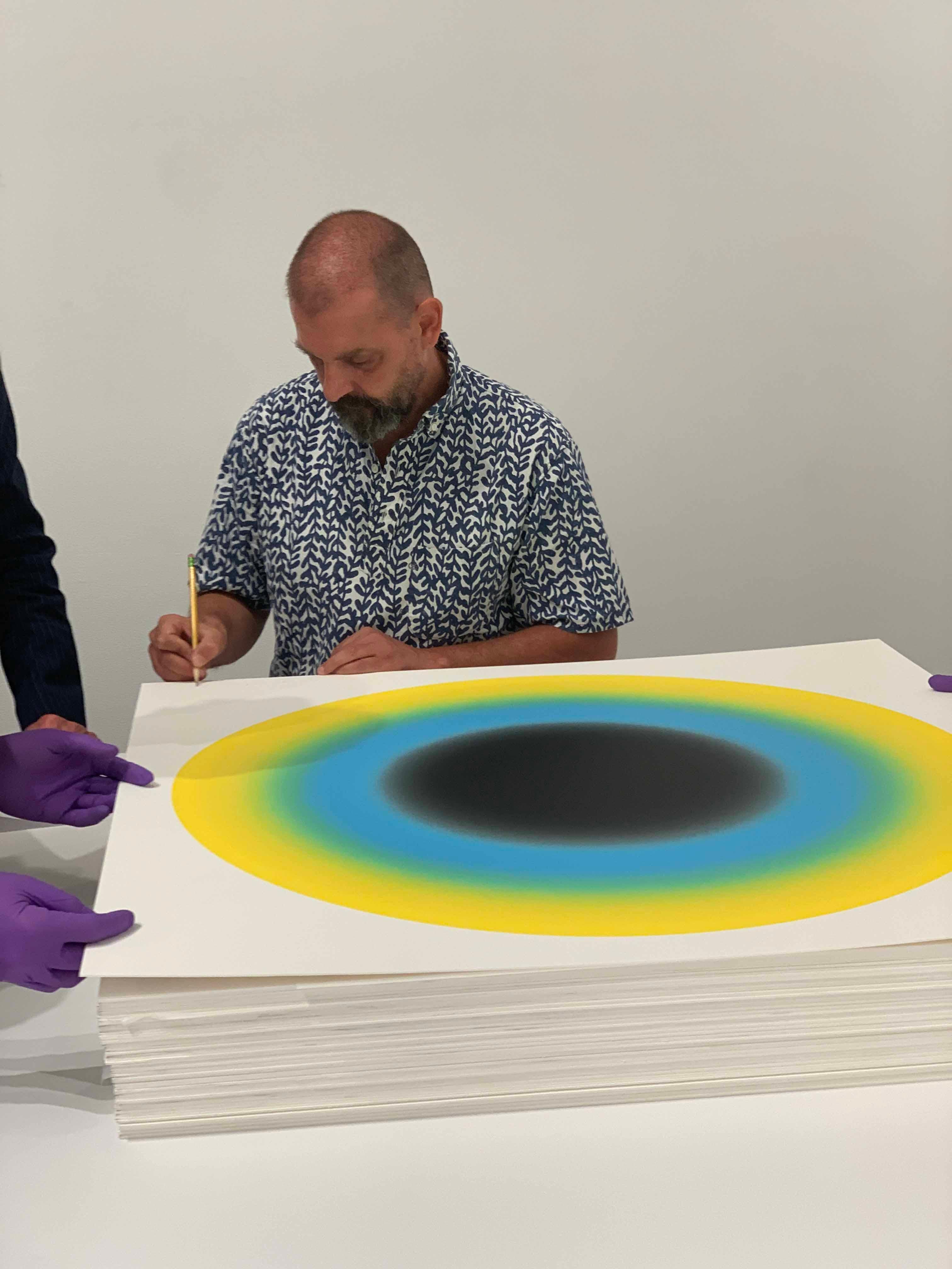 Small Sun II Contemporary Abstract geometric yellow and blue silkscreen print - Print by Ugo Rondinone