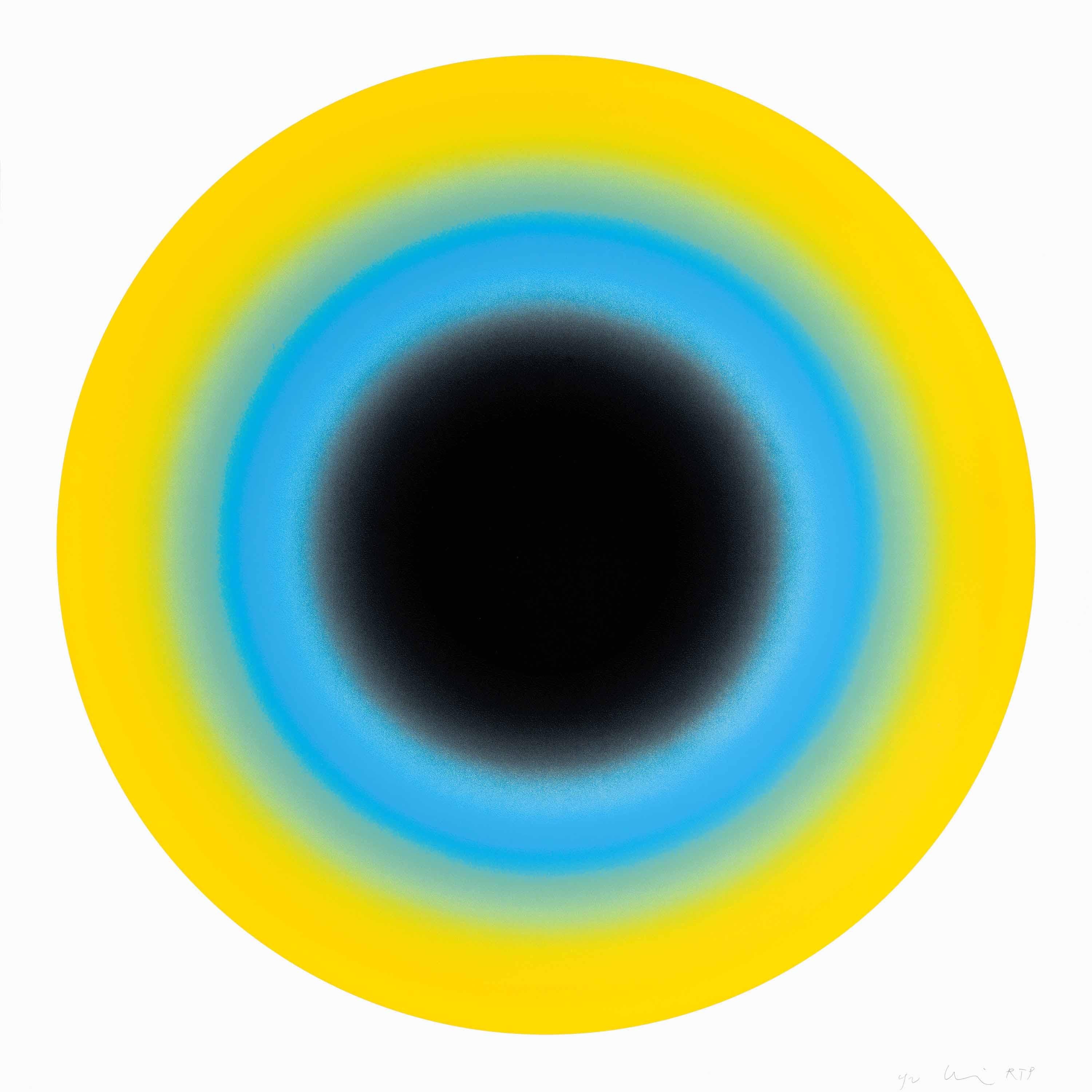 Small Sun II Contemporary Abstract geometric yellow and blue silkscreen print 