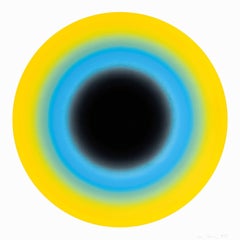 Small Sun II Contemporary Abstract geometric yellow and blue silkscreen print