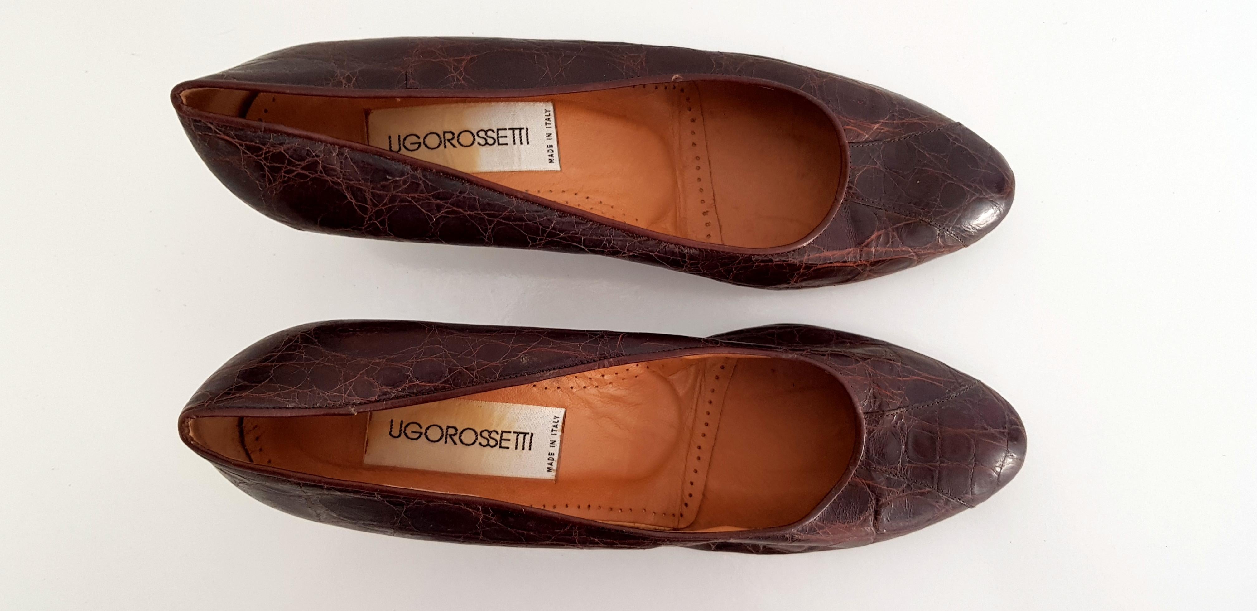 Women's Ugo Rossetti Brown Wild Baby Crocodile Heels - Size 39 1/2 (EU) For Sale