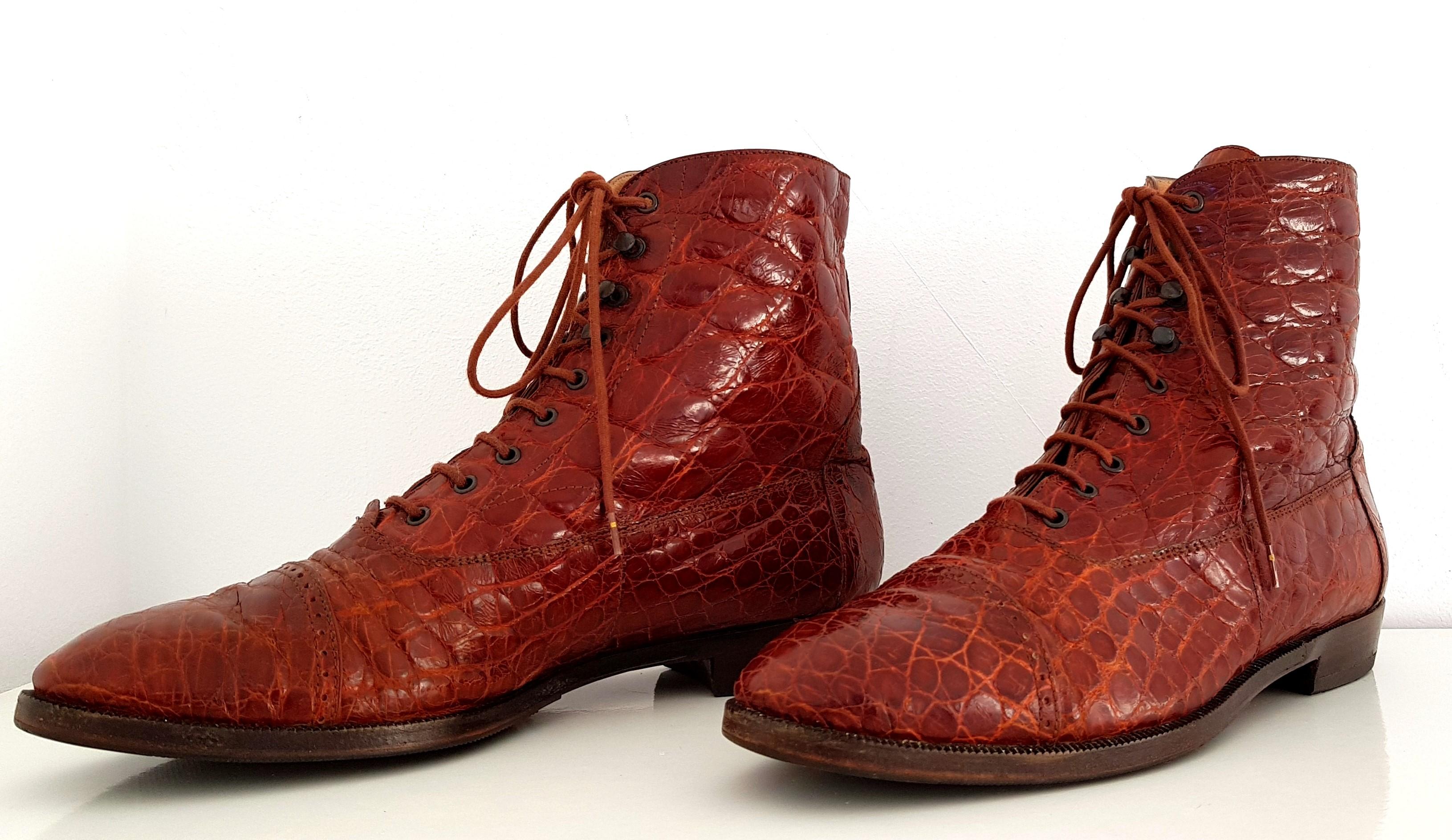 Women's Ugo Rossetti Brown Wild Crocodile Leather Boots. NEW. Size 40 (EU)