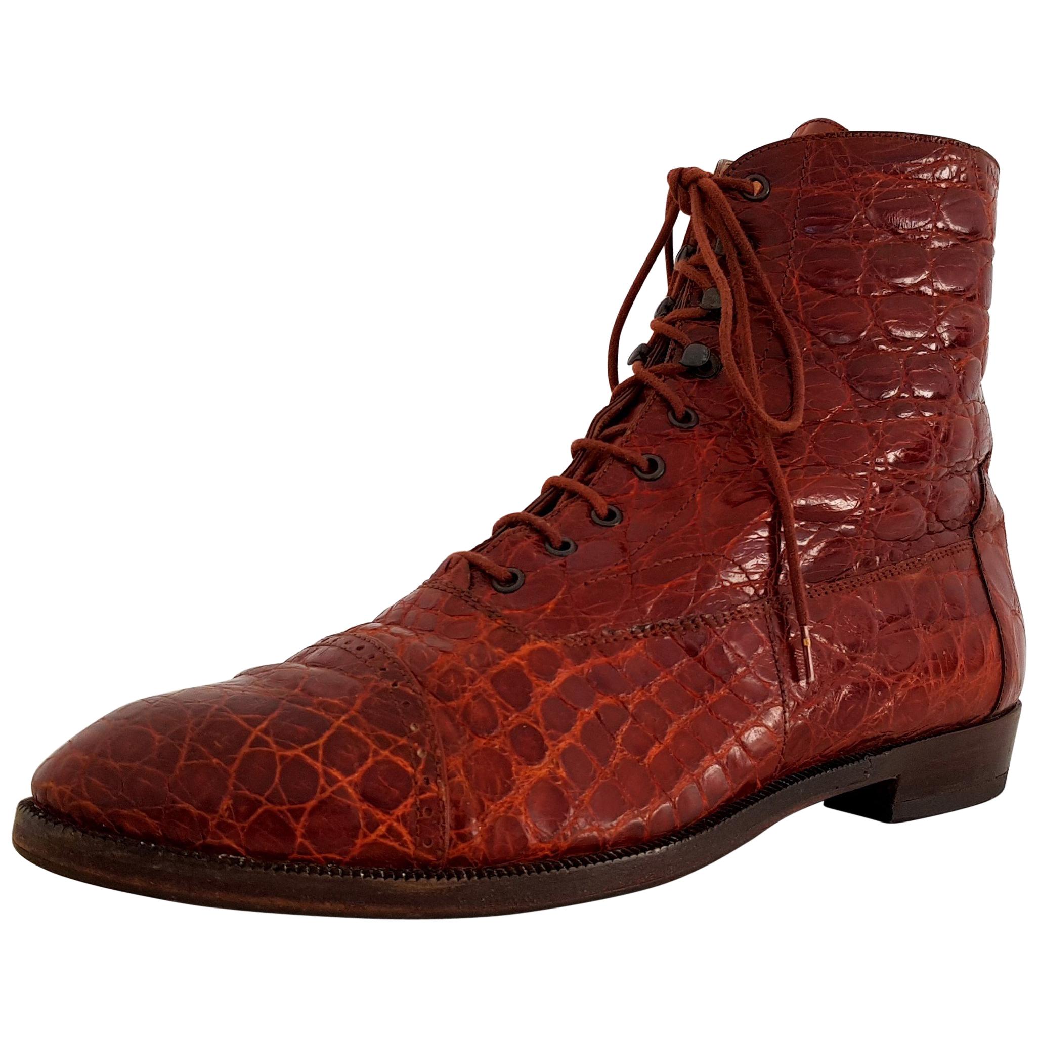 Ugo Rossetti Brown Wild Crocodile Leather Boots. NEW. Size 40 (EU)