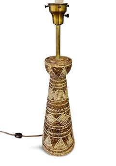 Ugo Zaccagnini Italian Ceramic Sgraffito Primative Design Table Lamp Mid Century