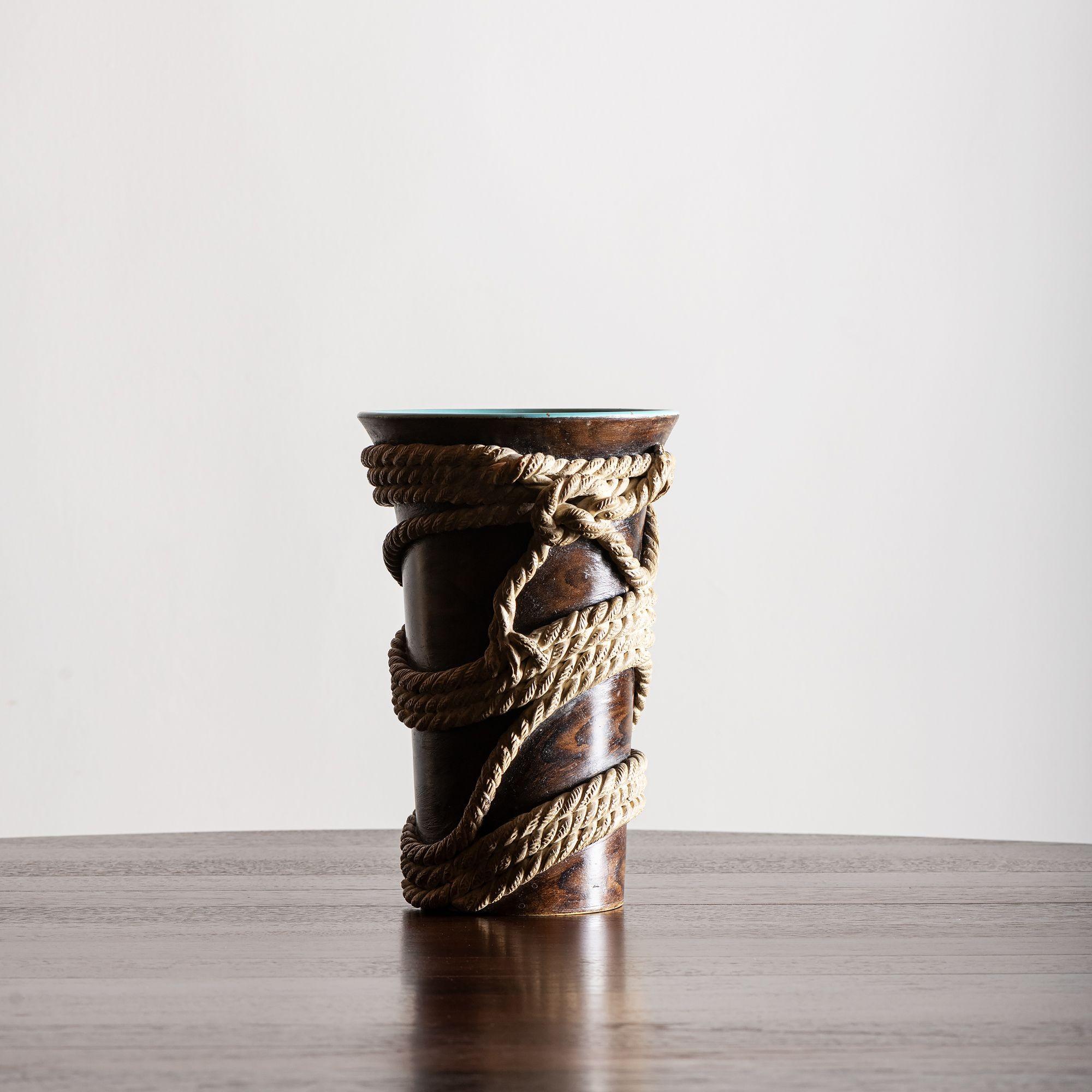Organic Modern Ugo Zaccagnini Ceramic Vase with Faux Rope Detail, Italy, 1940s For Sale