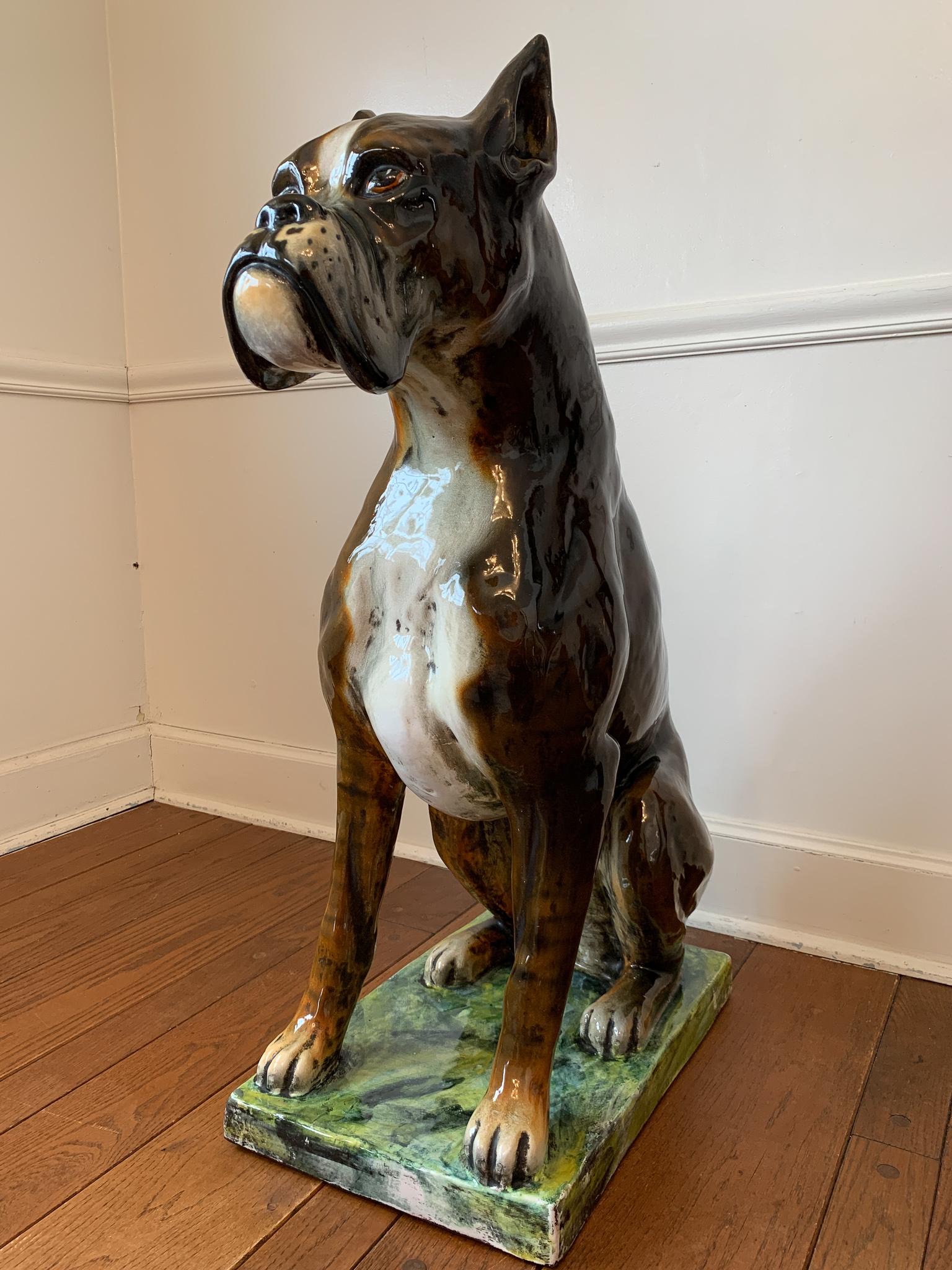 Ugo Zaccagnini & Figli, signierte lebensgroße Hundeschachtel-Skulptur aus Keramik, Italien 1950er Jahre (Moderne der Mitte des Jahrhunderts) im Angebot