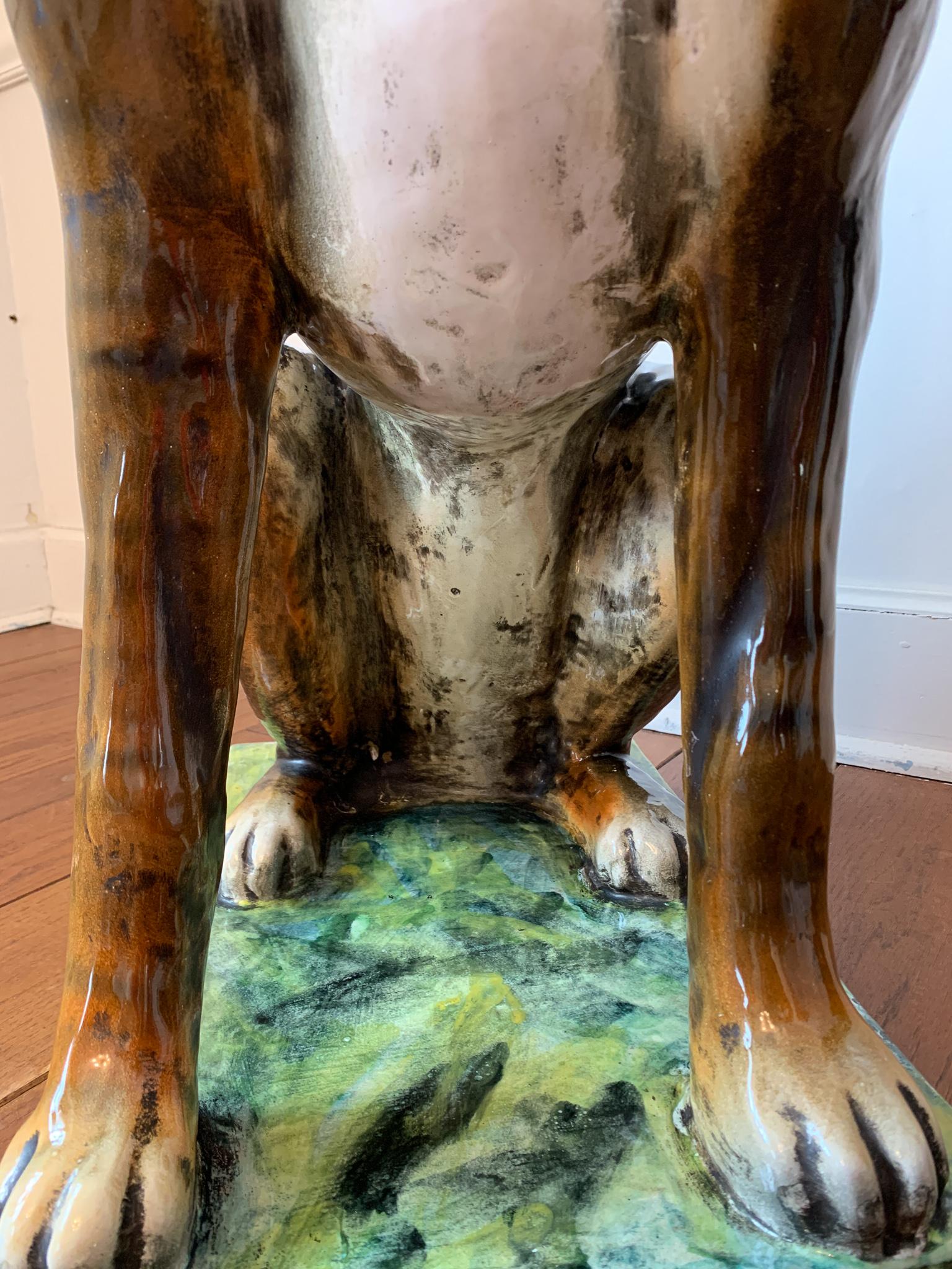 Ugo Zaccagnini & Figli, Signed Life Size Dog Boxer Sculpture Ceramic Italy 1950s In Good Condition For Sale In Philadelphia, PA